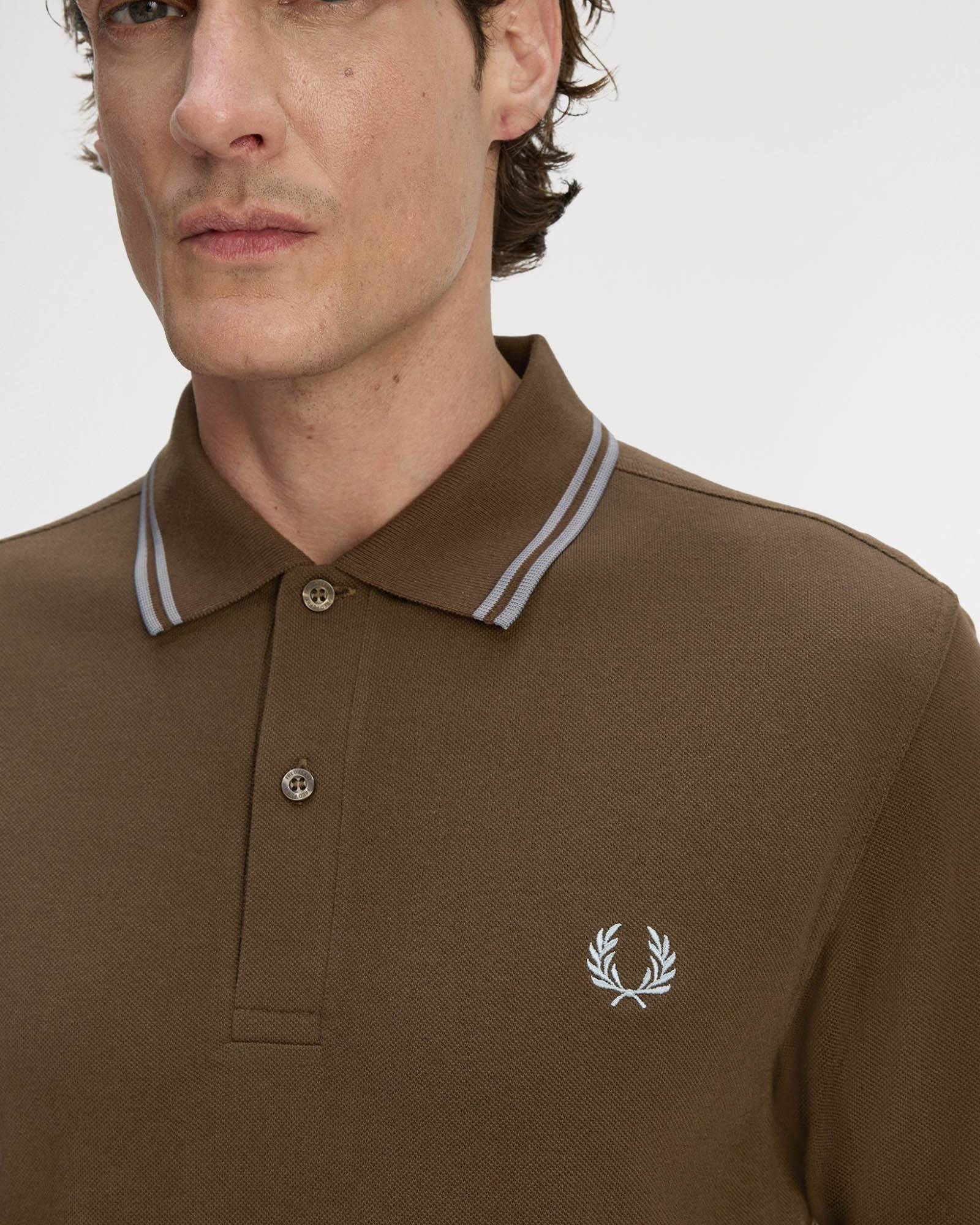 Fred Perry Mens Twin Tipped Signature Polo Shirt - Burnt Tobacco/Stockport Blue 49A - Image 4