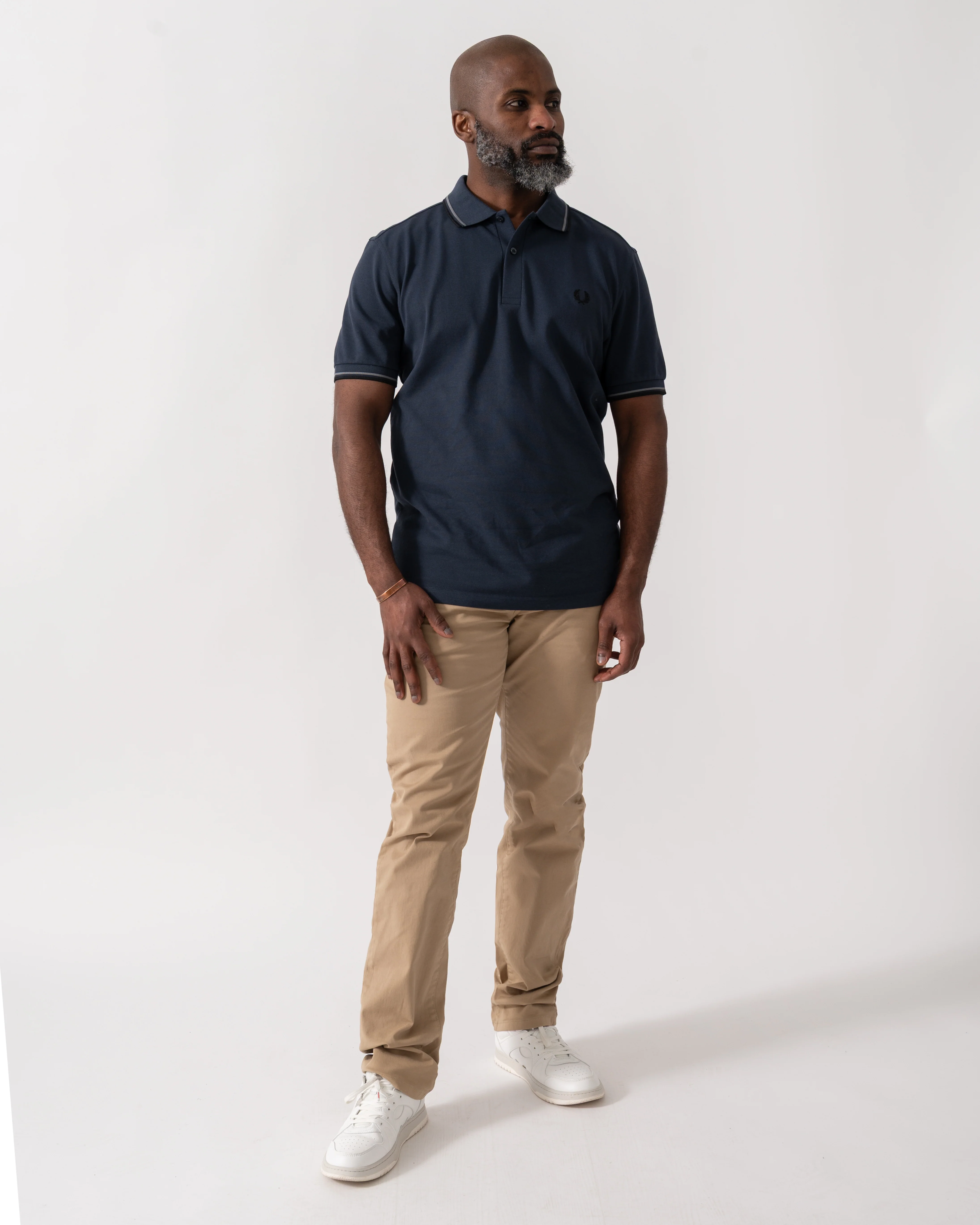 Fred Perry Mens Twin Tipped Signature Polo Shirt - Dark Airforce/Stockport Blue/Black 01B - Image 2