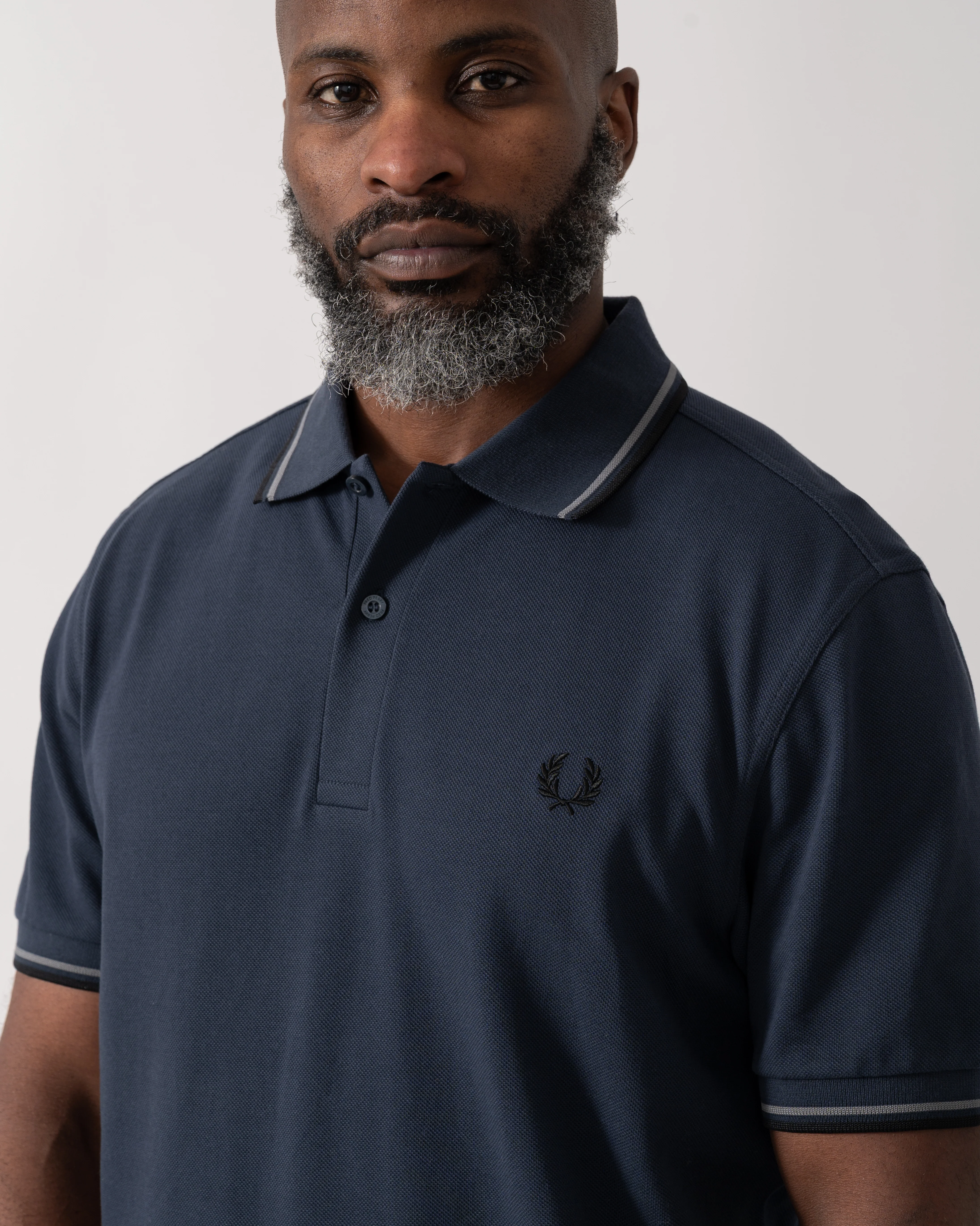 Fred Perry Mens Twin Tipped Signature Polo Shirt - Dark Airforce/Stockport Blue/Black 01B - Image 3