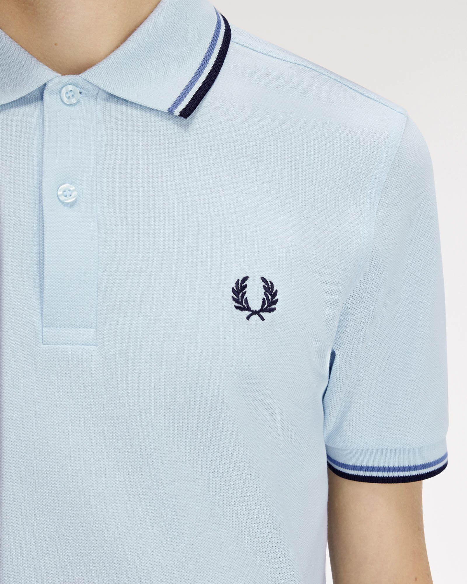 Fred Perry Mens Twin Tipped Signature Polo Shirt - Light Ice/Ace Blue/Navy 96A - Image 3
