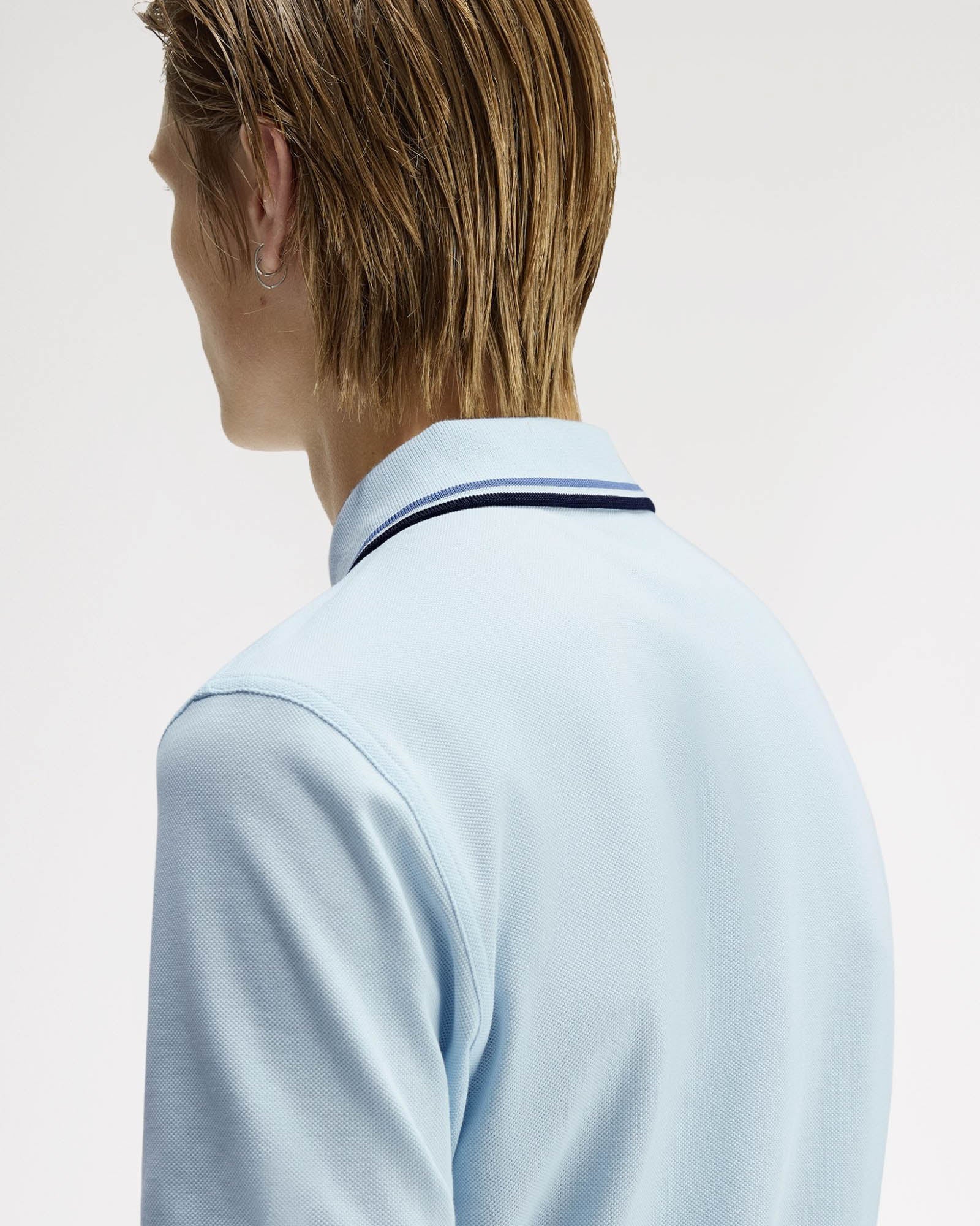 Fred Perry Mens Twin Tipped Signature Polo Shirt - Light Ice/Ace Blue/Navy 96A - Image 4