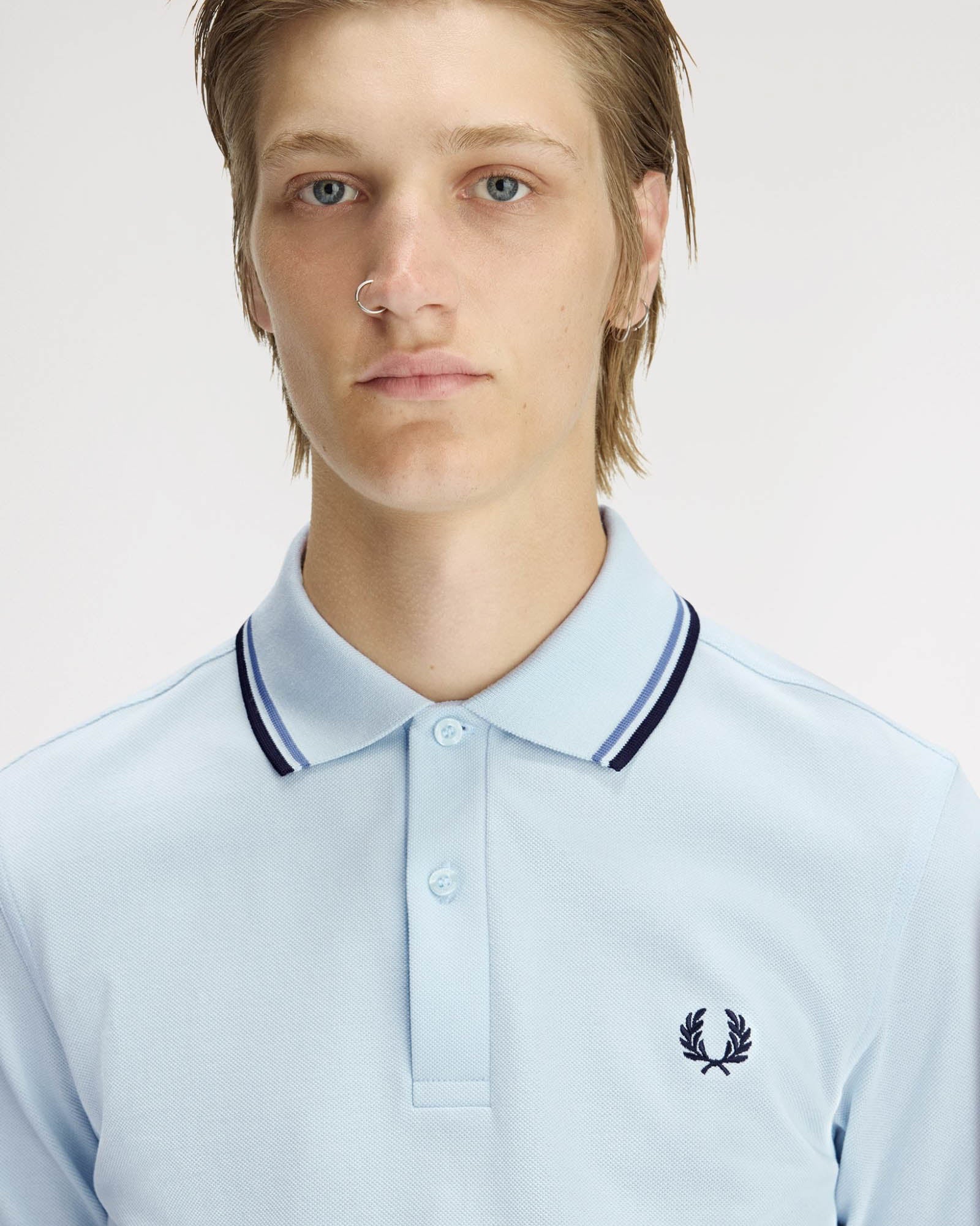 Fred Perry Mens Twin Tipped Signature Polo Shirt - Light Ice/Ace Blue/Navy 96A - Image 5