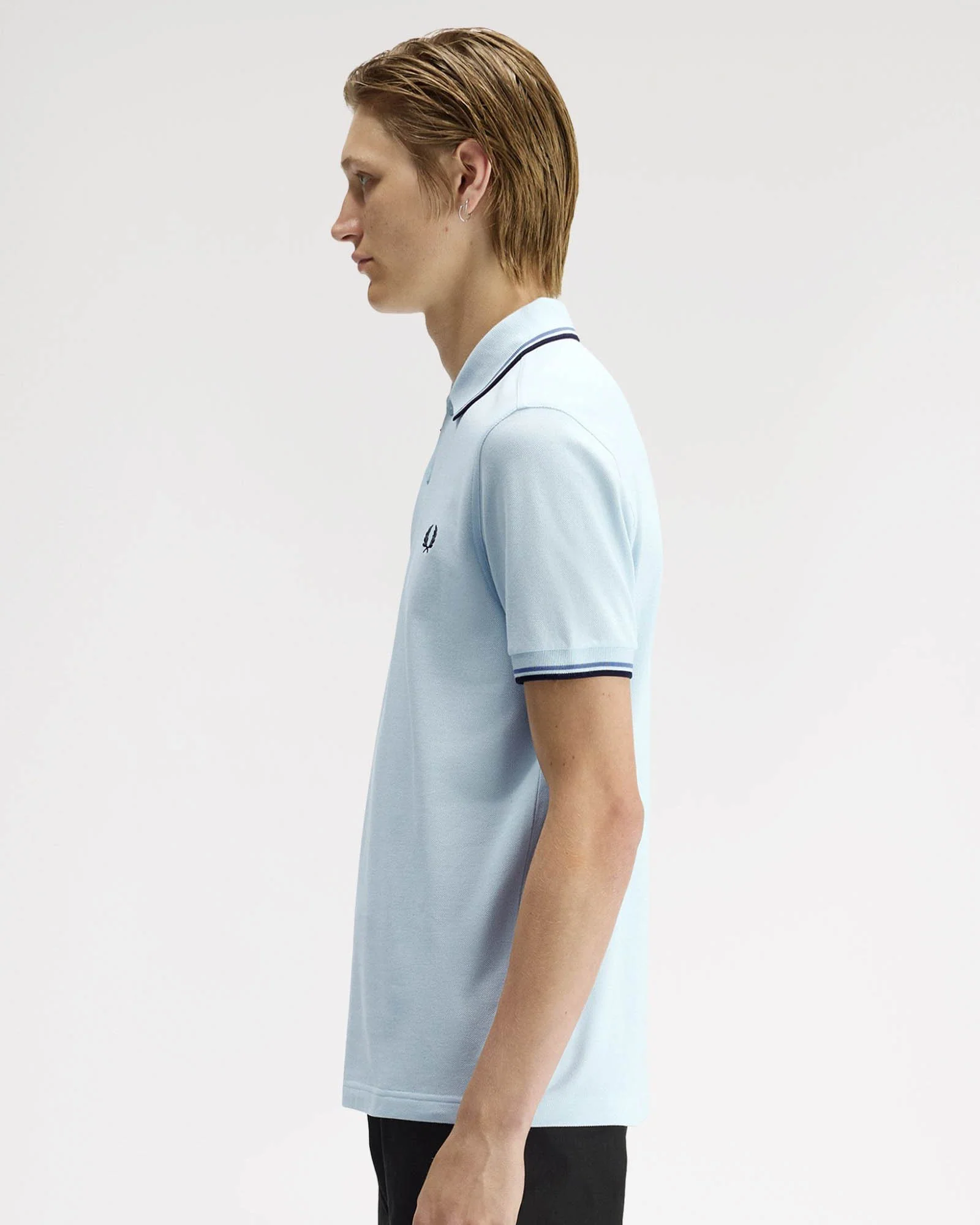 Fred Perry Mens Twin Tipped Signature Polo Shirt - Light Ice/Ace Blue/Navy 96A - Image 6