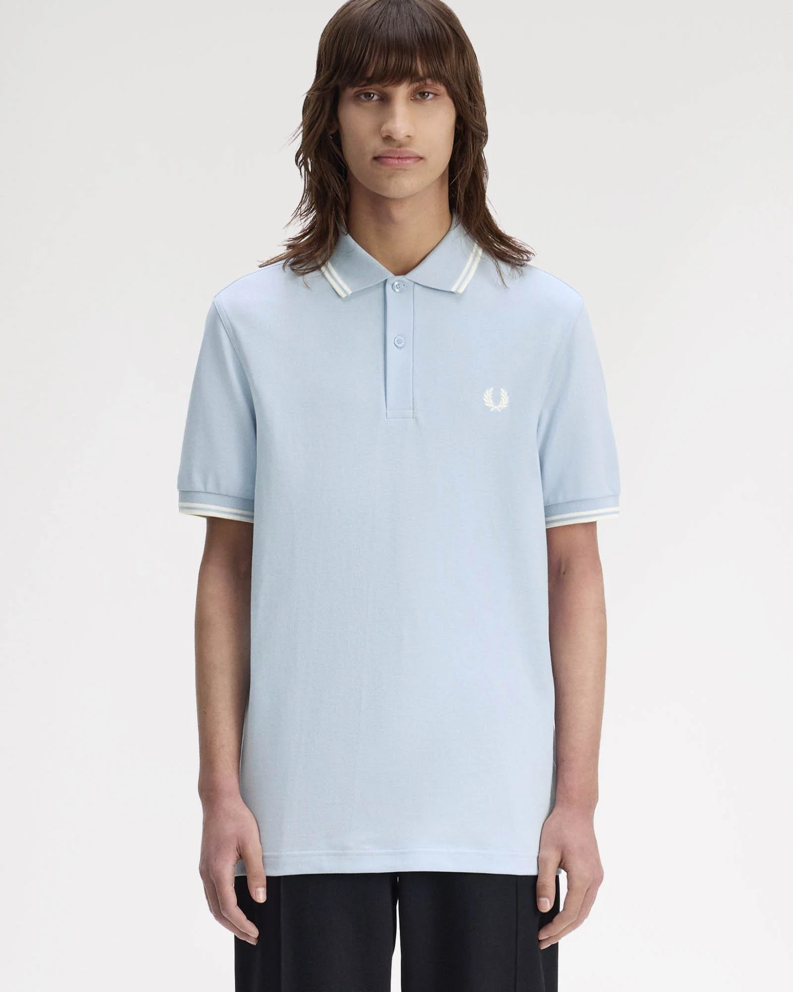 Fred Perry Mens Twin Tipped Signature Polo Shirt - Light Smoke/Ecru 51A