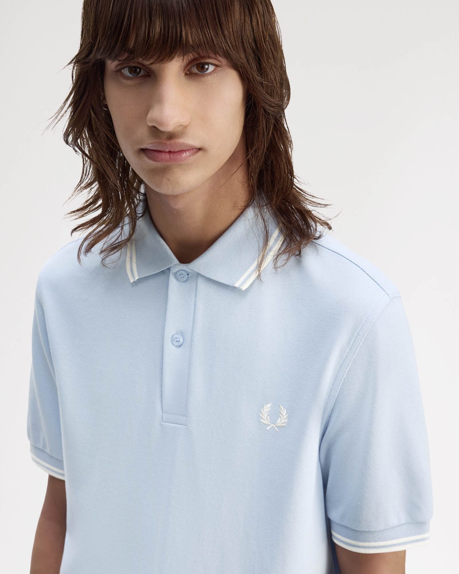 Fred Perry Mens Twin Tipped Signature Polo Shirt - Light Smoke/Ecru 51A - Image 2
