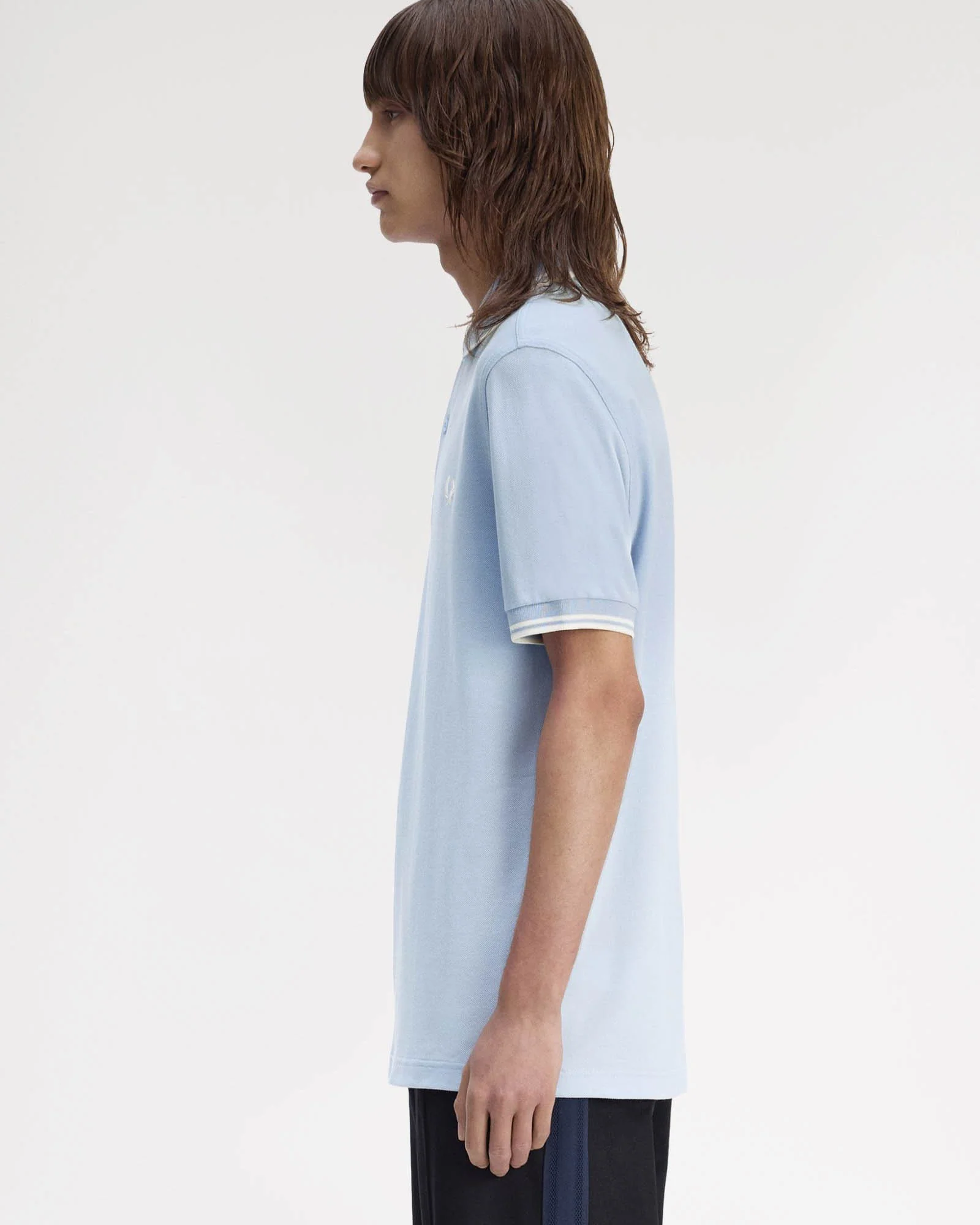 Fred Perry Mens Twin Tipped Signature Polo Shirt - Light Smoke/Ecru 51A - Image 3