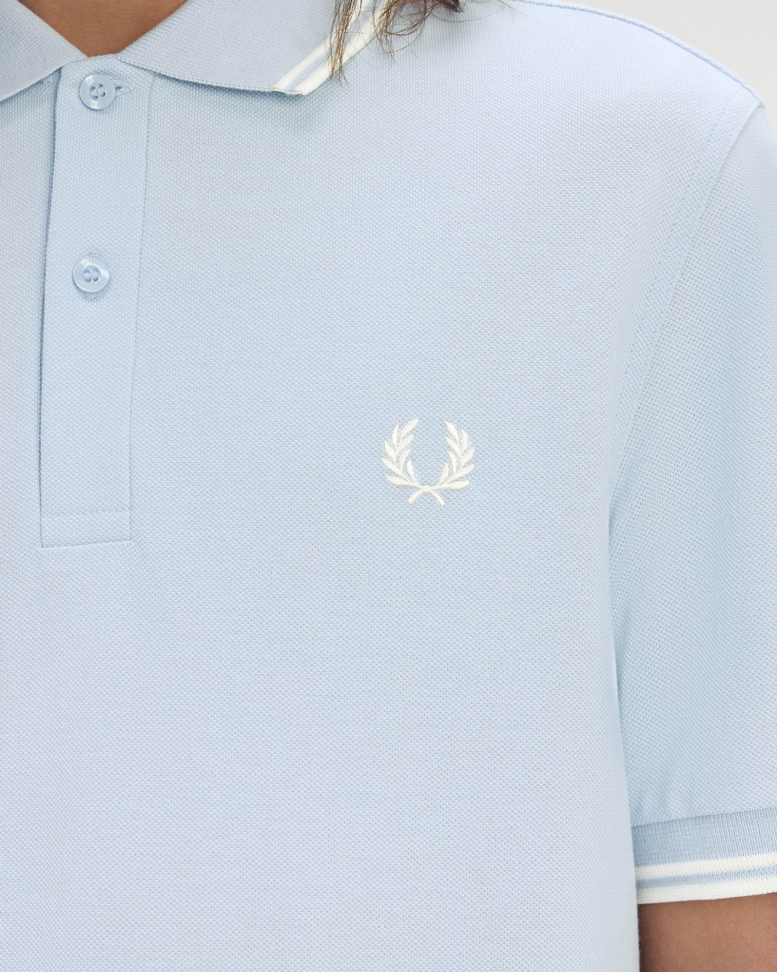 Fred Perry Mens Twin Tipped Signature Polo Shirt - Light Smoke/Ecru 51A - Image 4