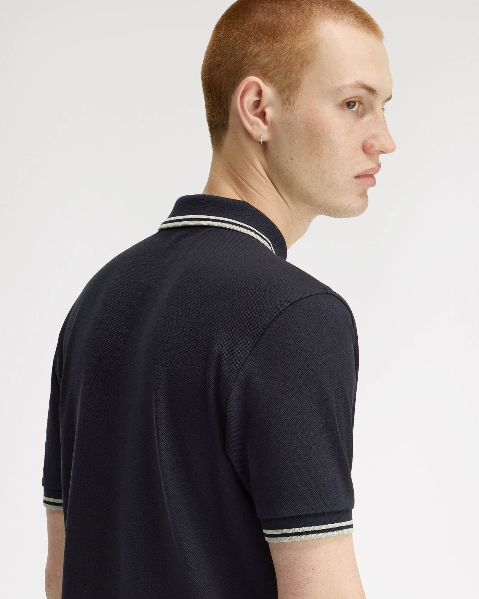 Fred Perry Mens Twin Tipped Signature Polo Shirt - Navy/Seagrass T73 - Image 2