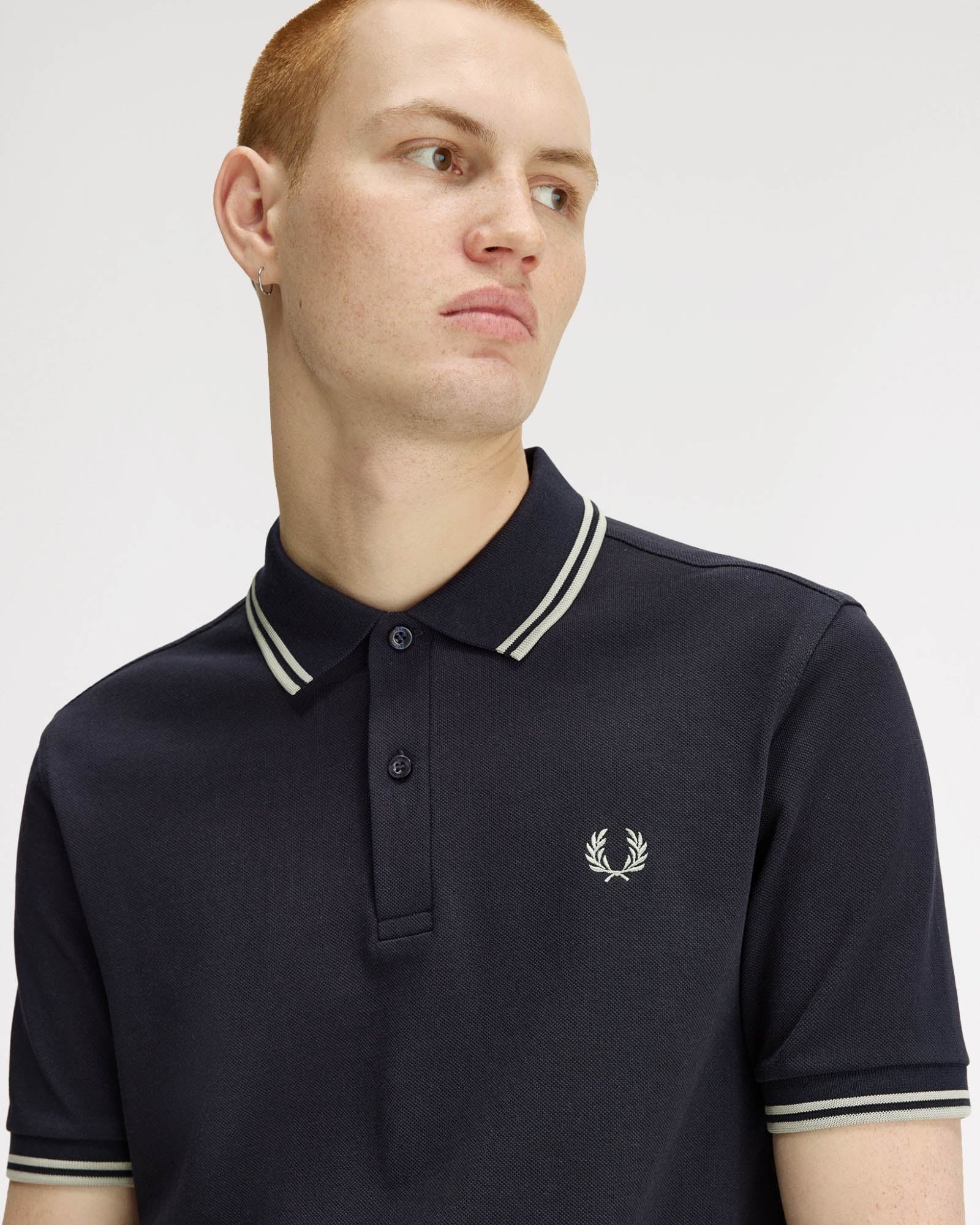Fred Perry Mens Twin Tipped Signature Polo Shirt - Navy/Seagrass T73 - Image 3