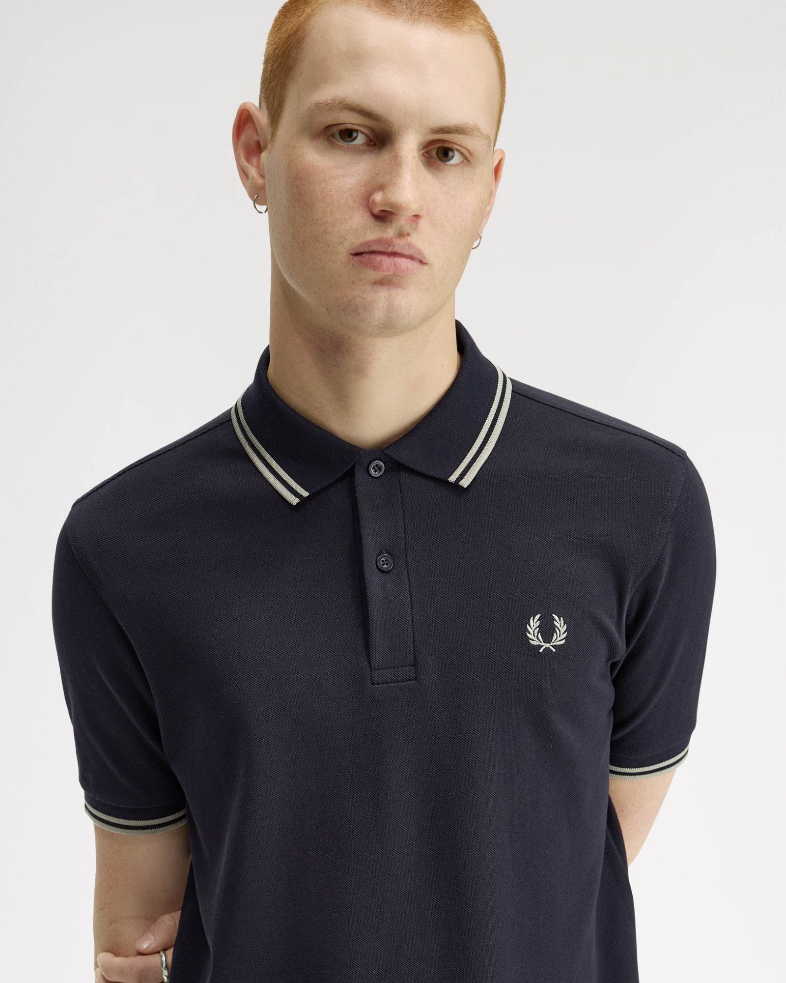Fred Perry Mens Twin Tipped Signature Polo Shirt - Navy/Seagrass T73 - Image 4