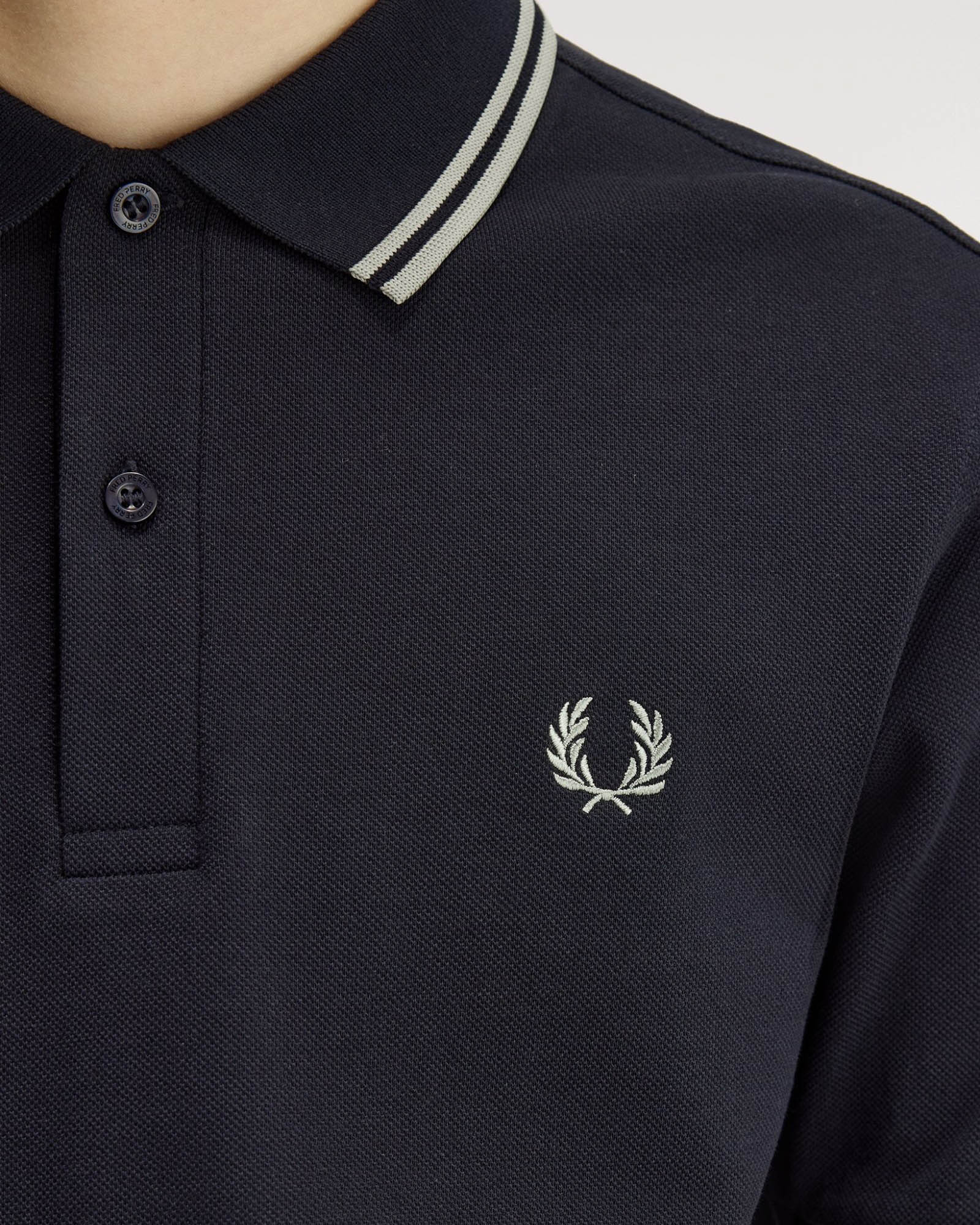 Fred Perry Mens Twin Tipped Signature Polo Shirt - Navy/Seagrass T73 - Image 6