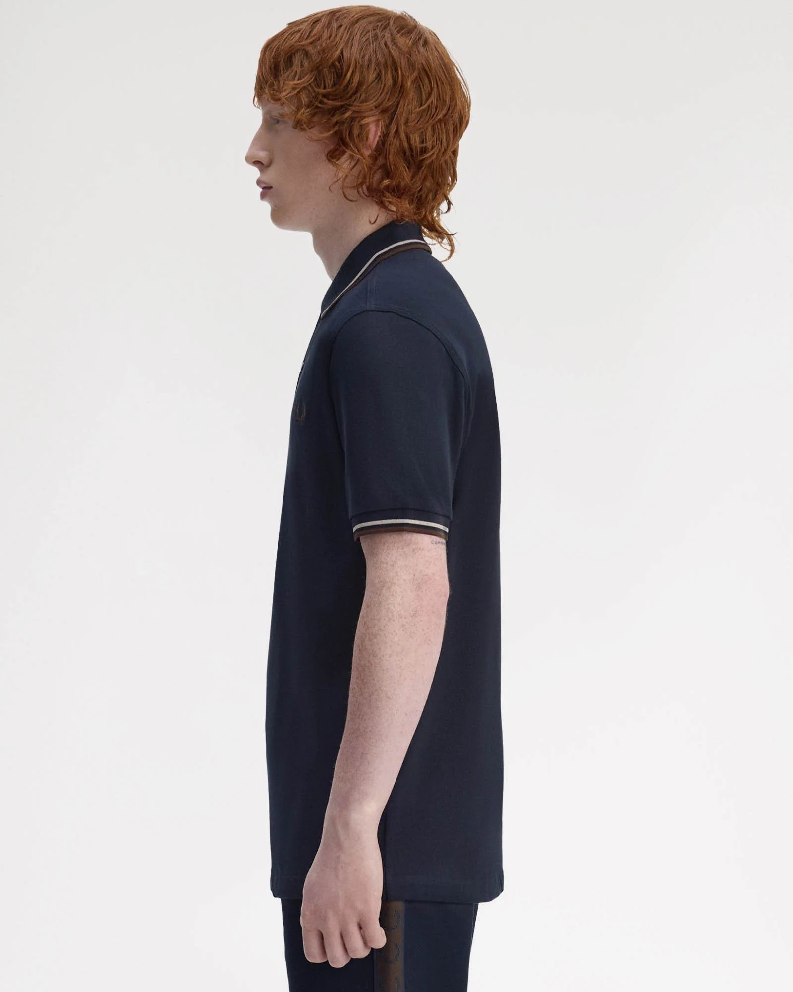 Fred Perry Mens Twin Tipped Signature Polo Shirt - Navy/Warm Oat/Burnt Tobacco 52A - Image 4
