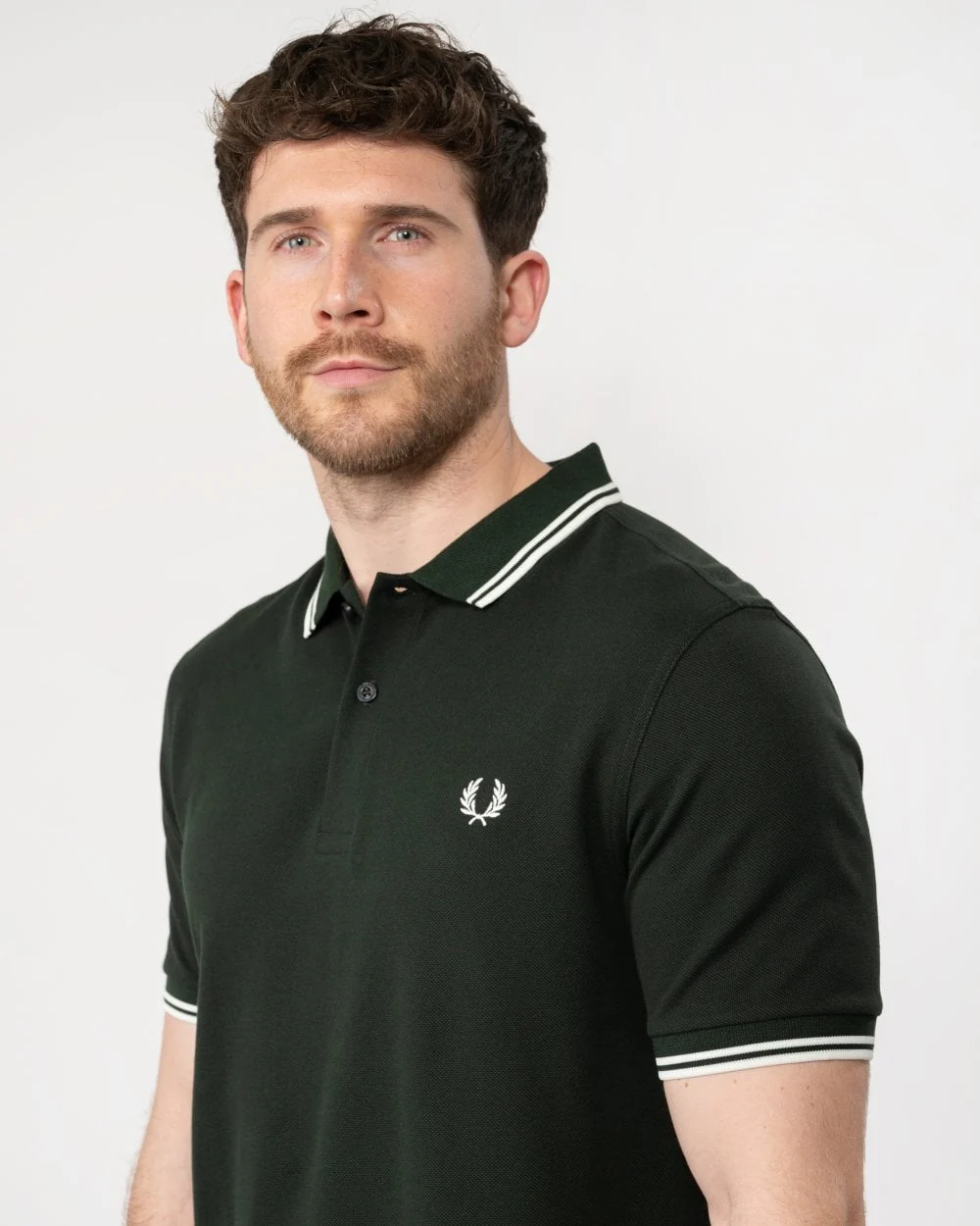 Fred Perry Mens Twin Tipped Signature Polo Shirt NOS - Night Green/White T50 - Image 2