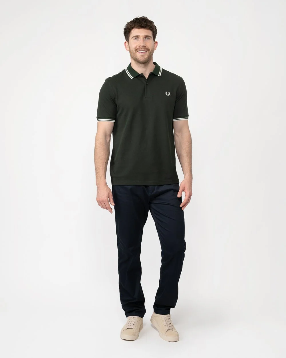 Fred Perry Mens Twin Tipped Signature Polo Shirt NOS - Night Green/White T50 - Image 4