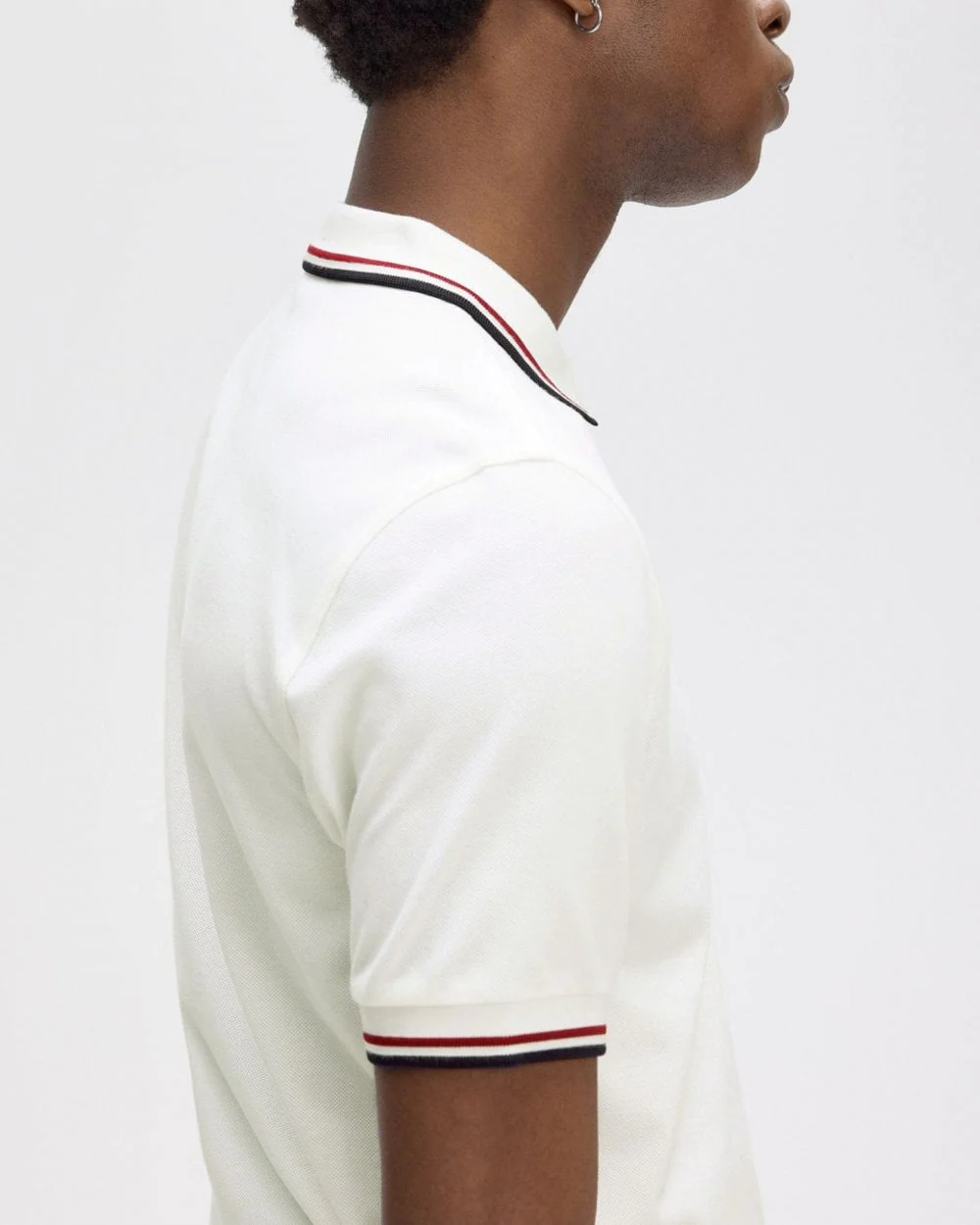 Fred Perry Mens Twin Tipped Signature Polo Shirt NOS - Snow White/Burnt Red/Navy T60 - Image 3