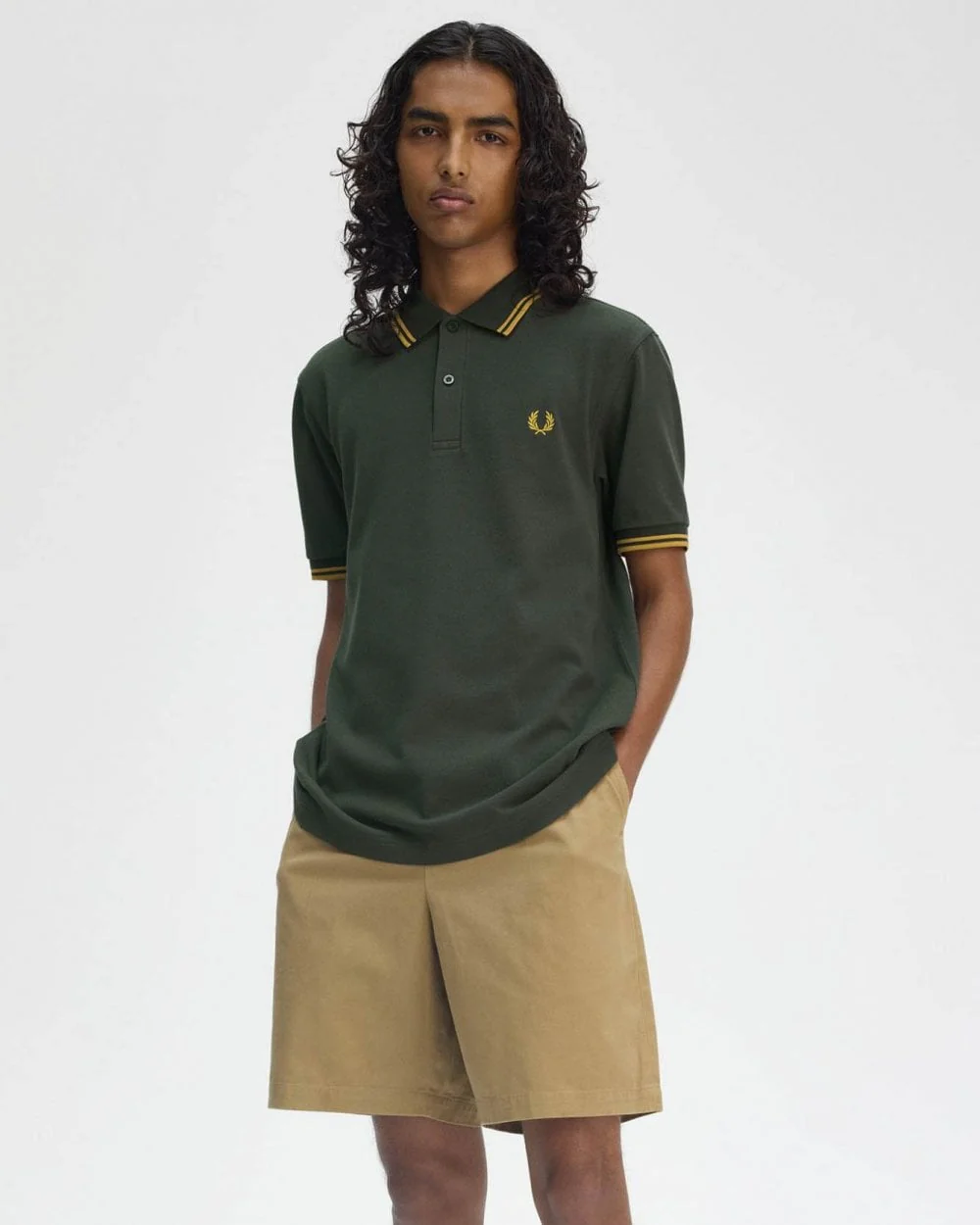 Fred Perry Mens Twin Tipped Signature Polo Shirt Pre A/W 25 - Court Green/Honeycomb Y22 - Image 3