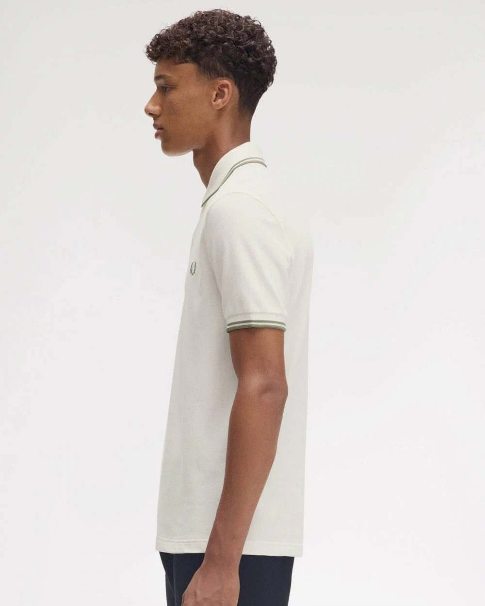 Fred Perry Mens Twin Tipped Signature Polo Shirt Pre A/W 25 - Light Ecru/Olive Mint Y54 - Image 6