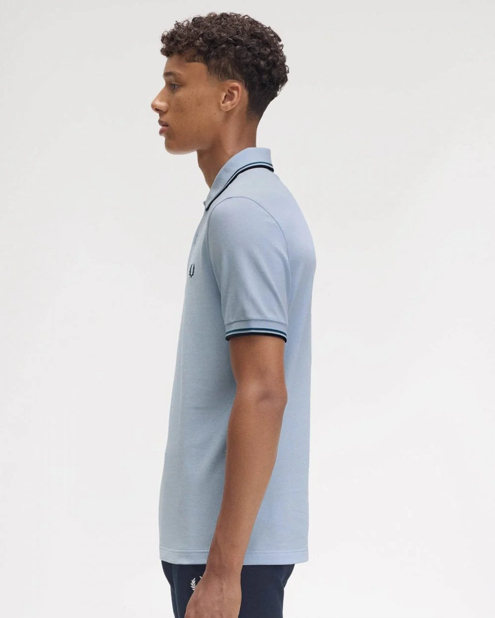 Fred Perry Mens Twin Tipped Signature Polo Shirt Pre A/W 25 - Light Smoke/Petrol Blue/Navy Y58 - Image 6