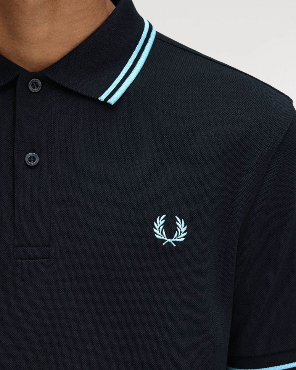 Fred Perry Mens Twin Tipped Signature Polo Shirt Pre A/W 25 - Navy/Mint Blue Y60 - Image 3