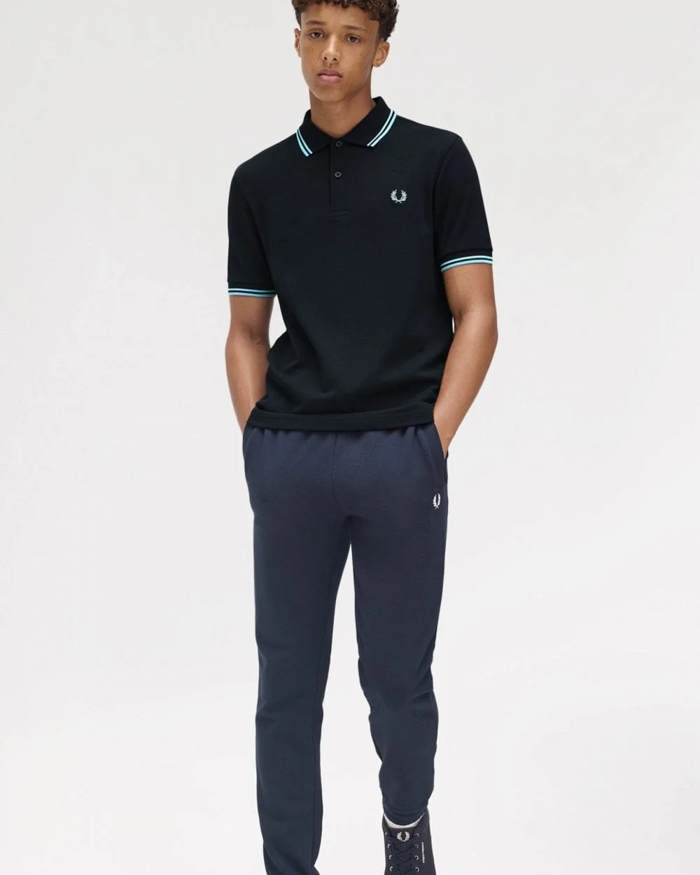 Fred Perry Mens Twin Tipped Signature Polo Shirt Pre A/W 25 - Navy/Mint Blue Y60 - Image 4