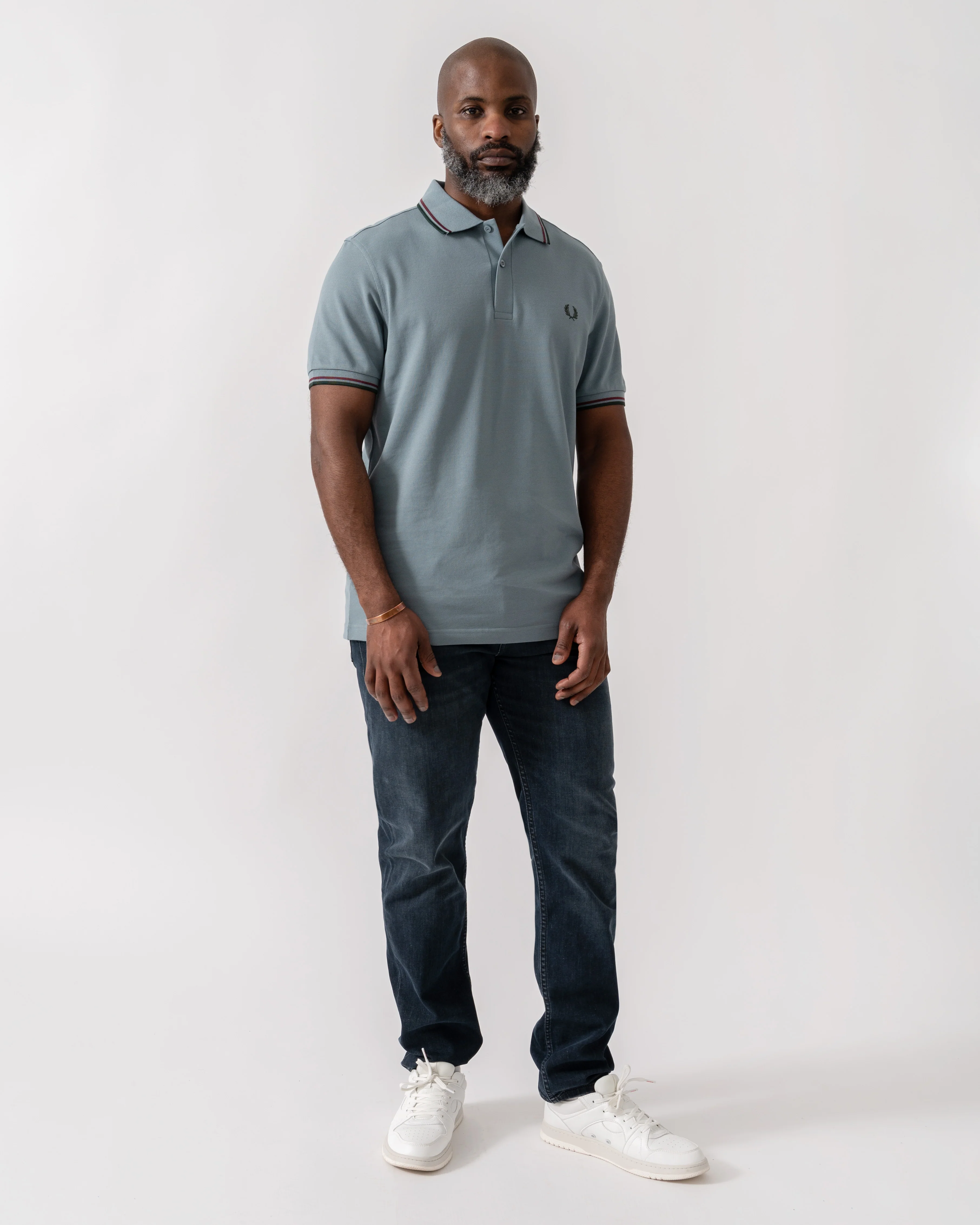 Fred Perry Mens Twin Tipped Signature Polo Shirt - Stockport Blue/Oxblood/Grassroots 98A - Image 3