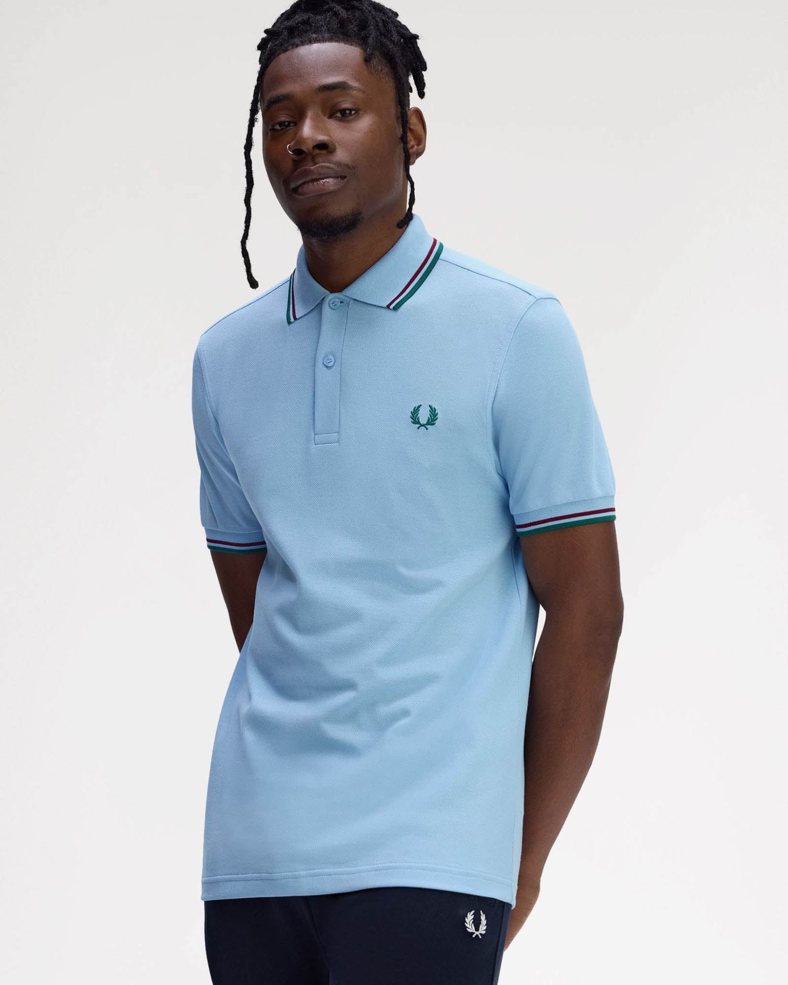 Fred Perry Mens Twin Tipped Signature Polo Shirt - Track Blue/Burnt Red/ Sport Green Z55 - Image 2