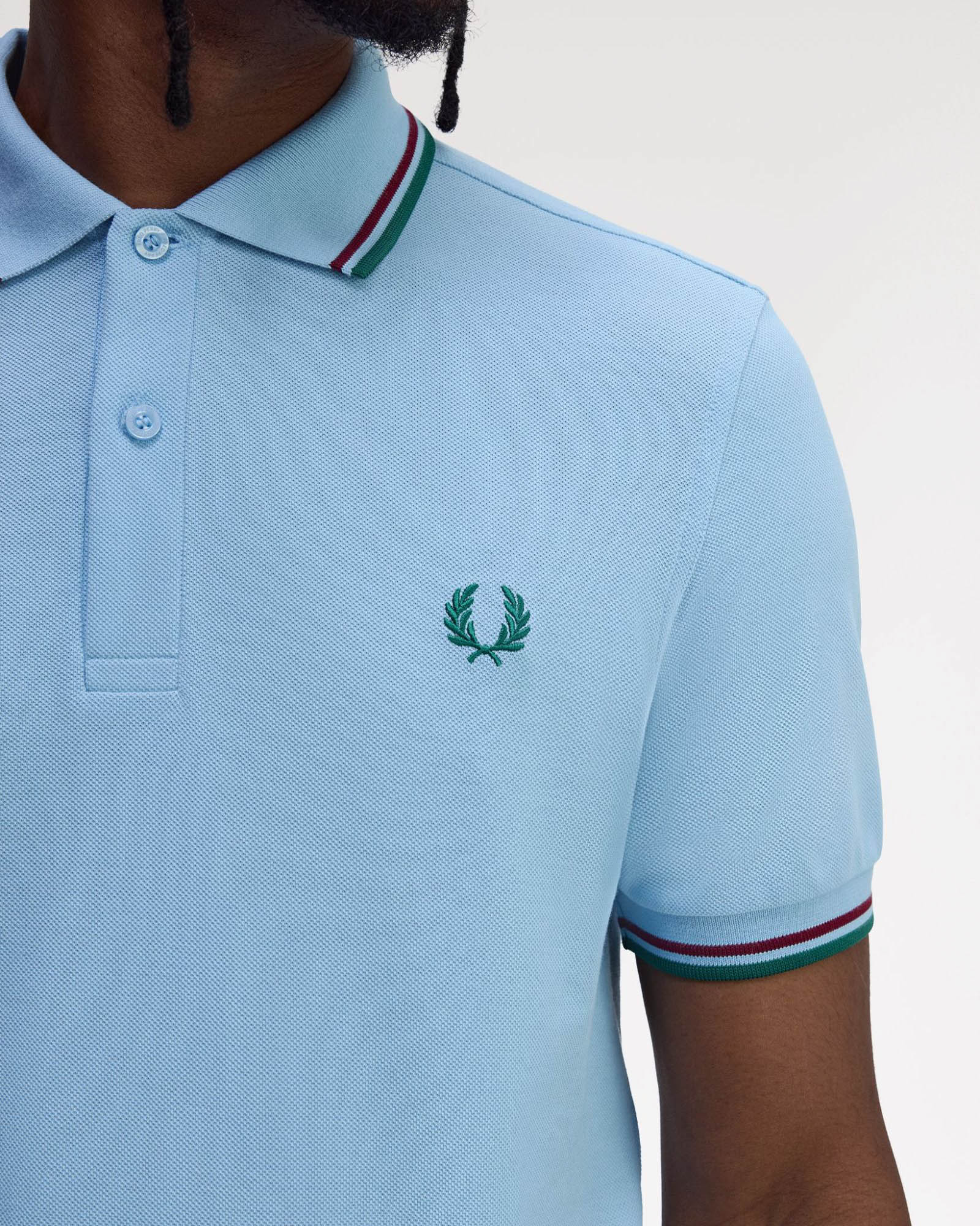 Fred Perry Mens Twin Tipped Signature Polo Shirt - Track Blue/Burnt Red/ Sport Green Z55 - Image 3