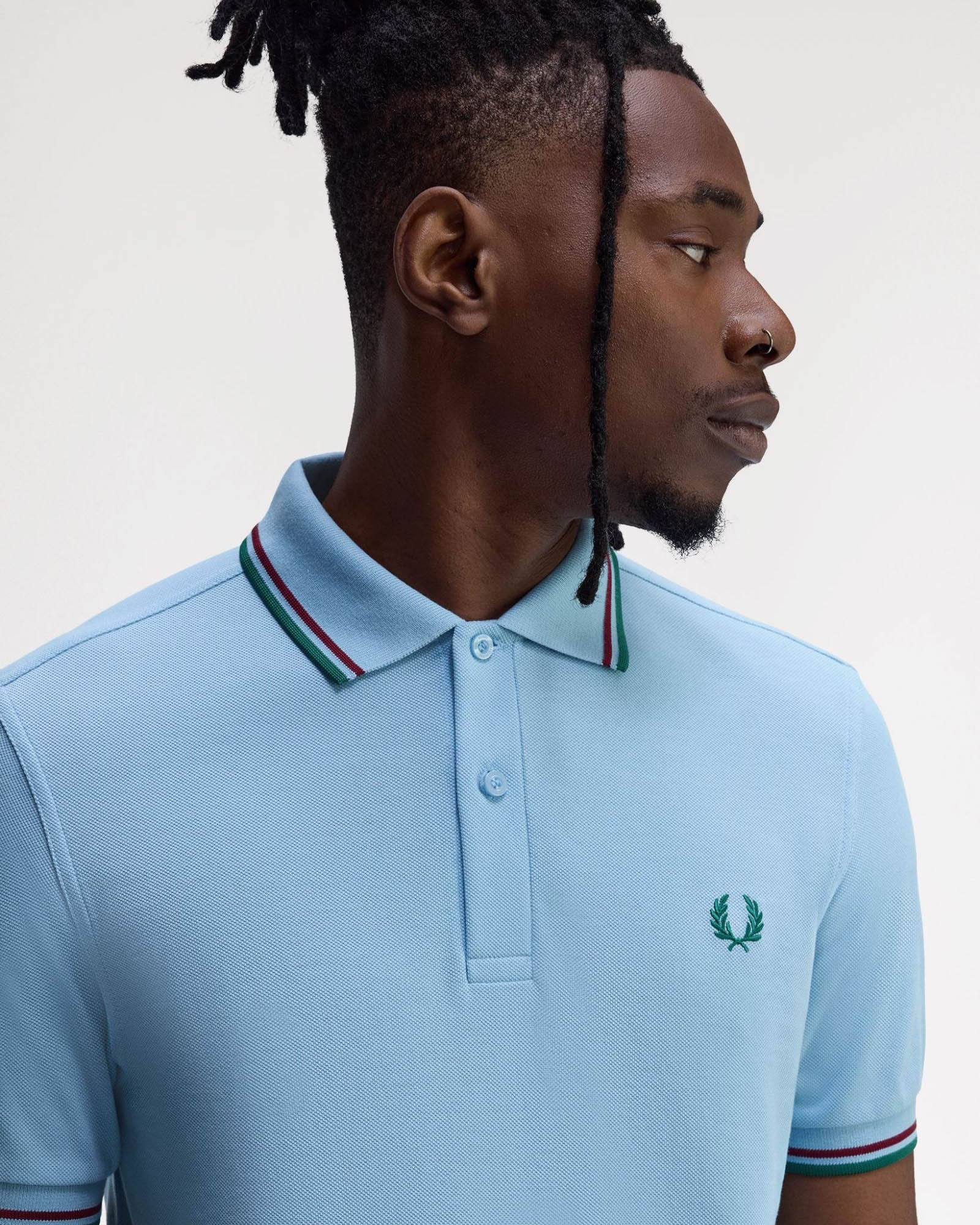 Fred Perry Mens Twin Tipped Signature Polo Shirt - Track Blue/Burnt Red/ Sport Green Z55 - Image 4