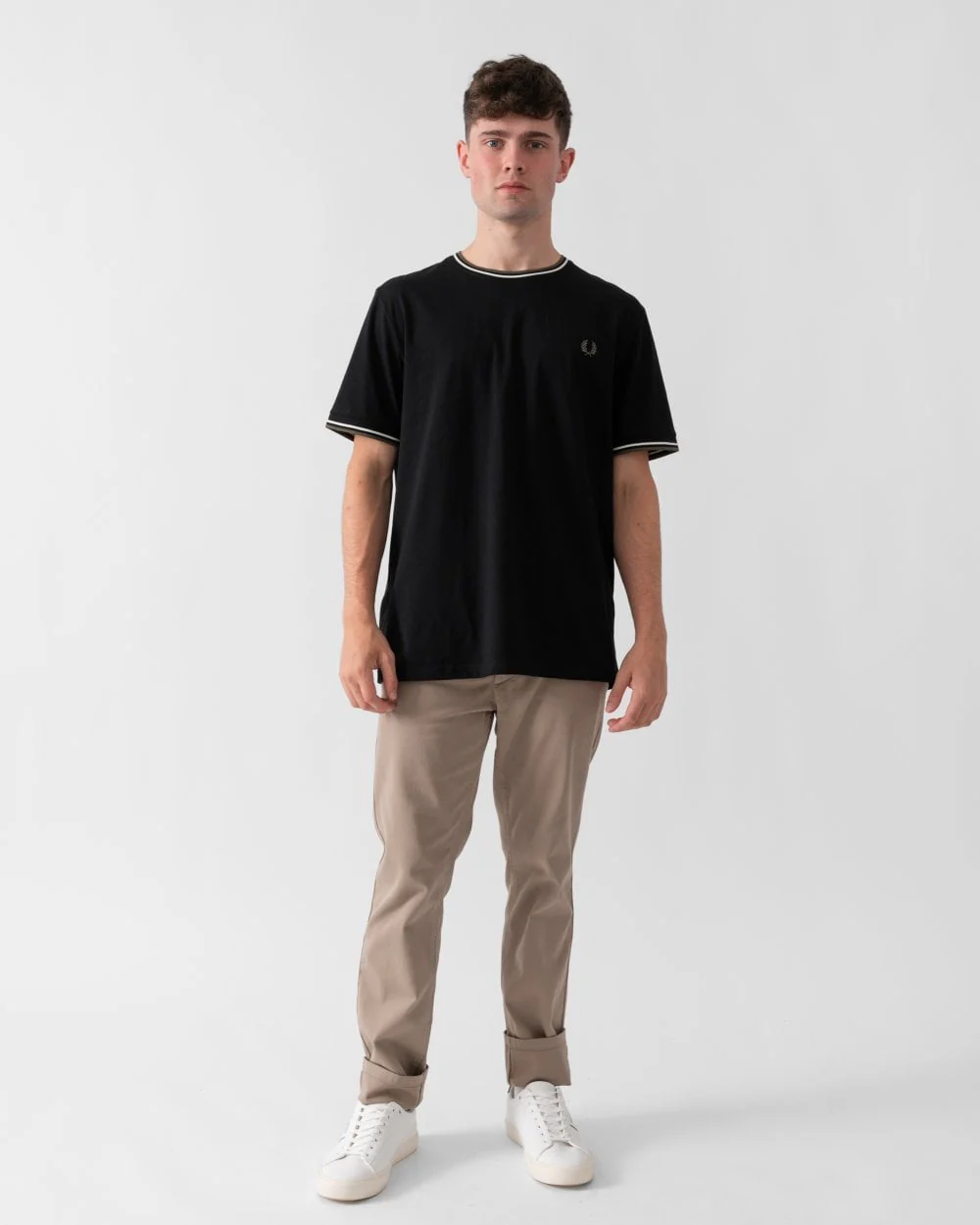 Fred Perry Mens Twin Tipped T-Shirt - Black/Ecru/Laurel Wreath Green W54 - Image 3