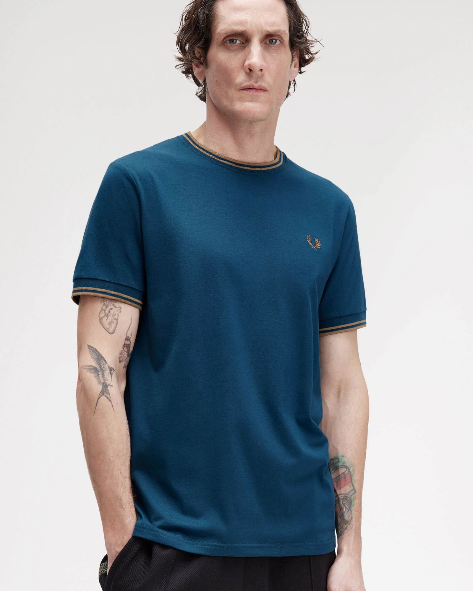 Fred Perry Mens Twin Tipped T-Shirt - Dark Petrol/Shaded Stone Z48 - Image 3