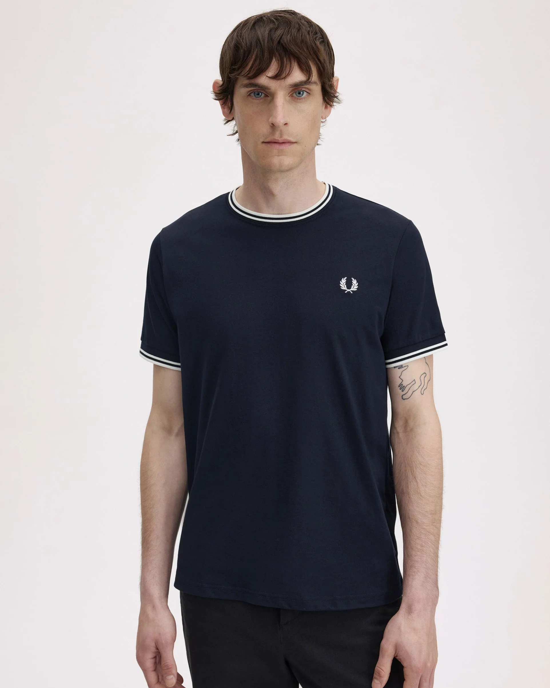 Fred Perry Mens Twin Tipped T-Shirt - Navy/Ice/Ice 795 - Image 4