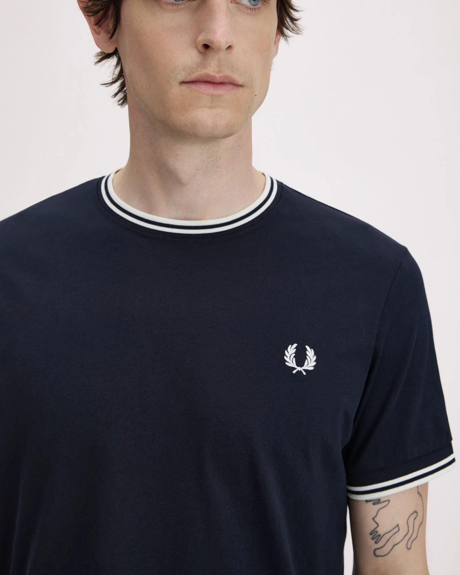 Fred Perry Mens Twin Tipped T-Shirt - Navy/Ice/Ice 795 - Image 5