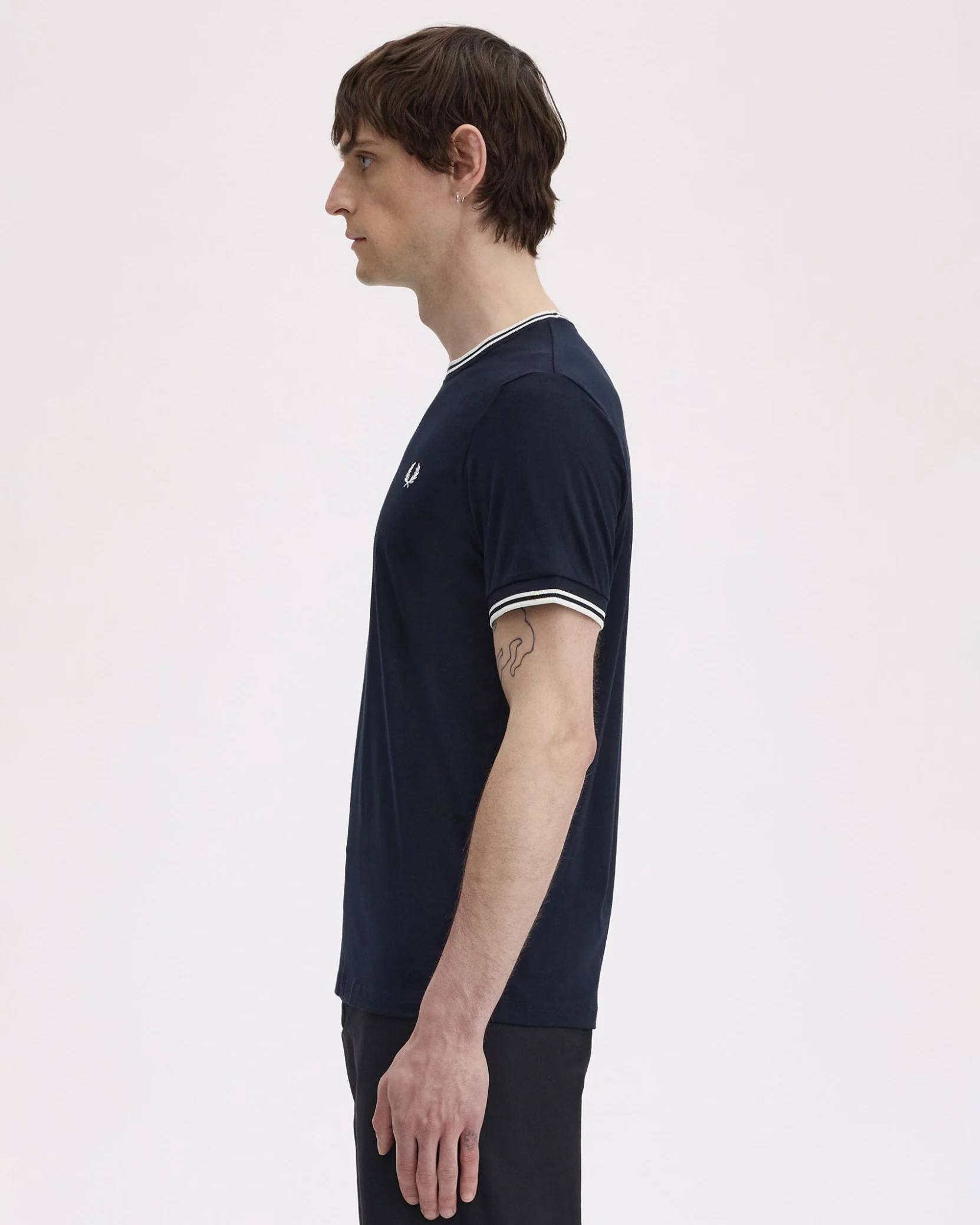 Fred Perry Mens Twin Tipped T-Shirt - Navy/Ice/Ice 795 - Image 6