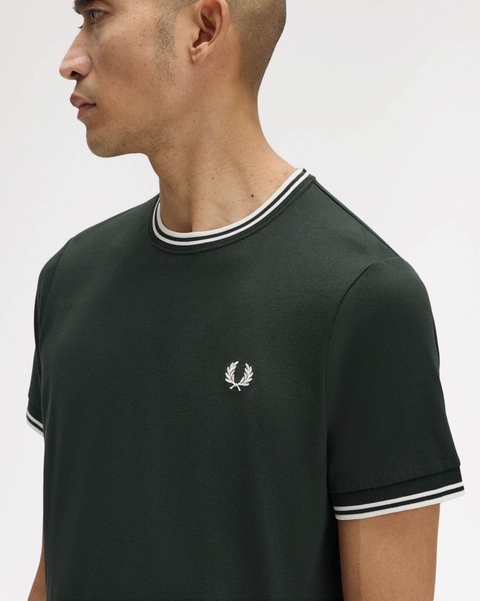 Fred Perry Mens Twin Tipped T-Shirt - Night Green/Snow White/Snow White T50 - Image 2
