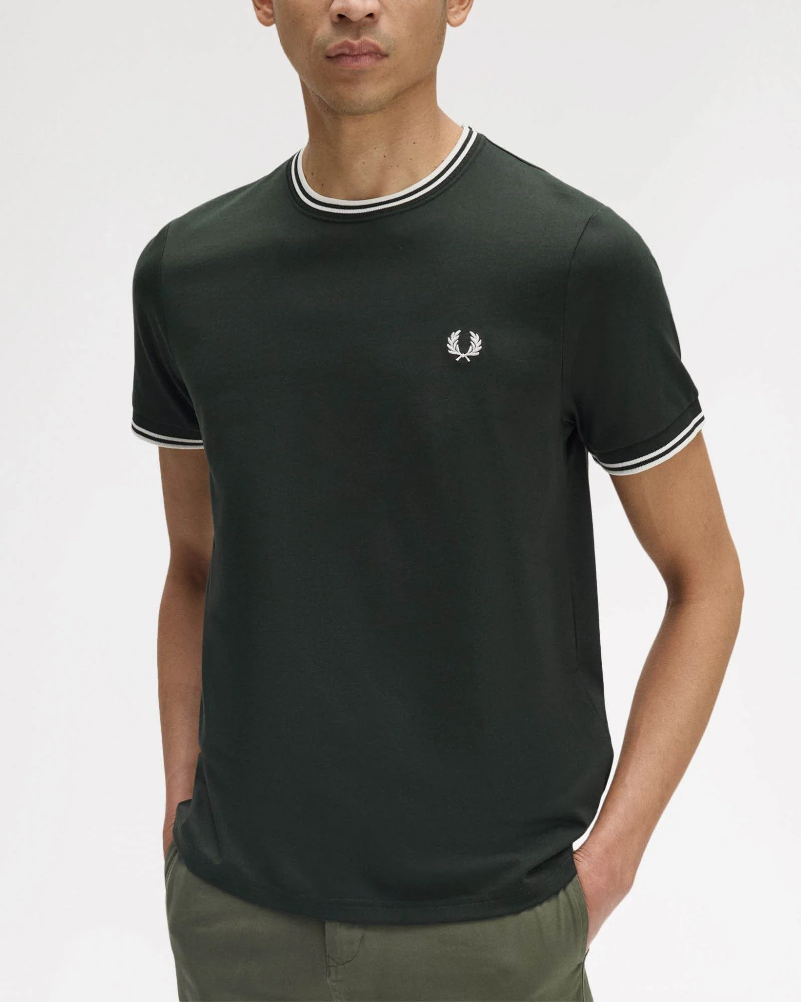 Fred Perry Mens Twin Tipped T-Shirt - Night Green/Snow White/Snow White T50 - Image 3