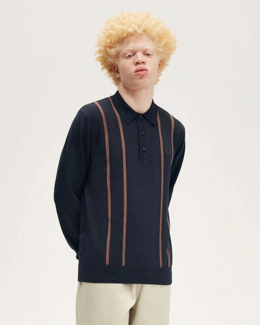 Fred Perry Mens Vertical Stripe Long Sleeve Knit Polo - Image 2