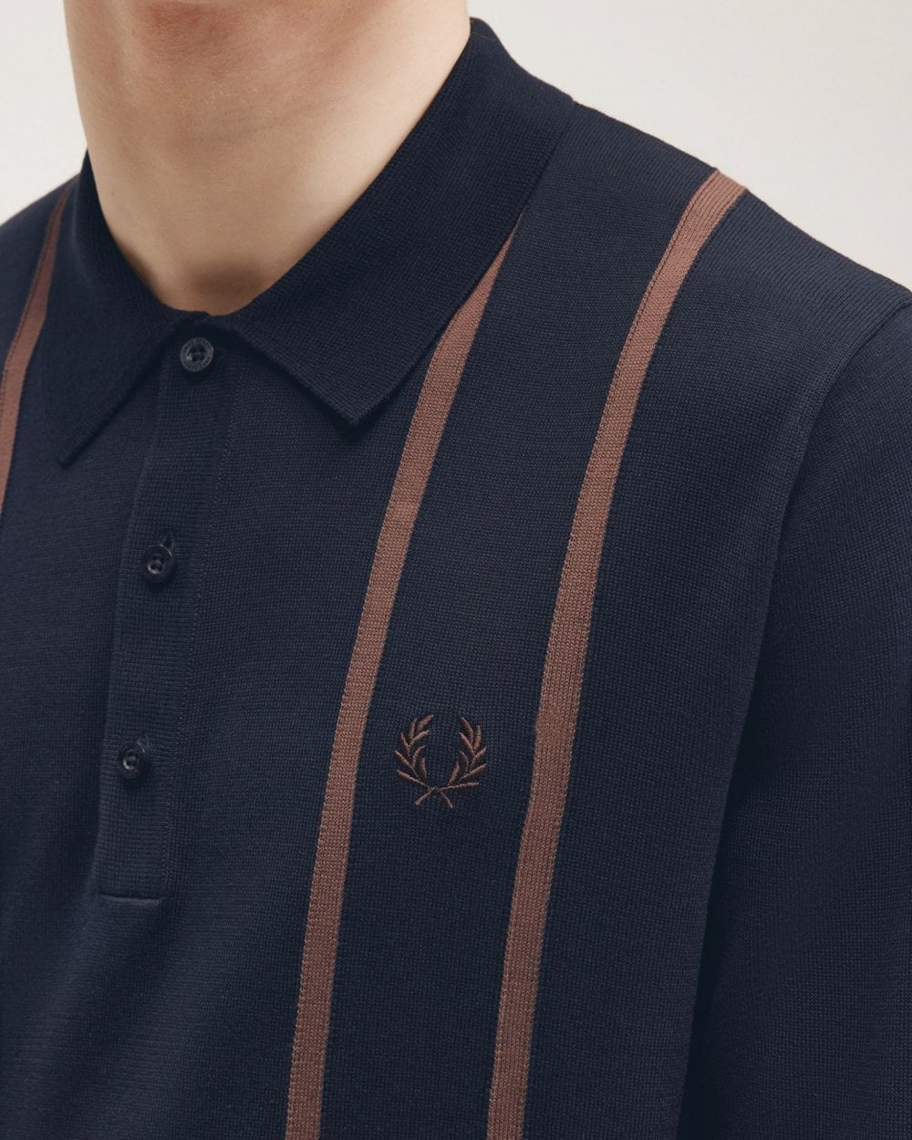Fred Perry Mens Vertical Stripe Long Sleeve Knit Polo - Image 3