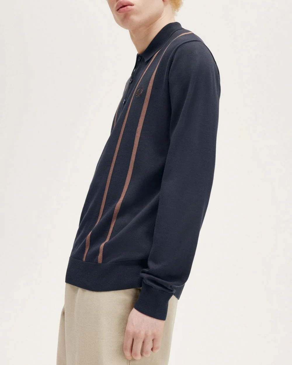 Fred Perry Mens Vertical Stripe Long Sleeve Knit Polo - Image 4