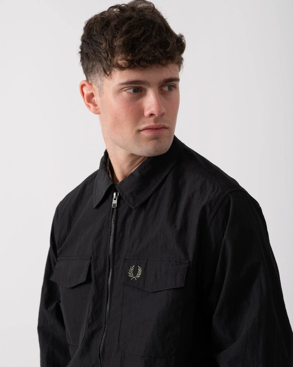 Fred Perry Mens Zip Overshirt - Black 236 - Image 2
