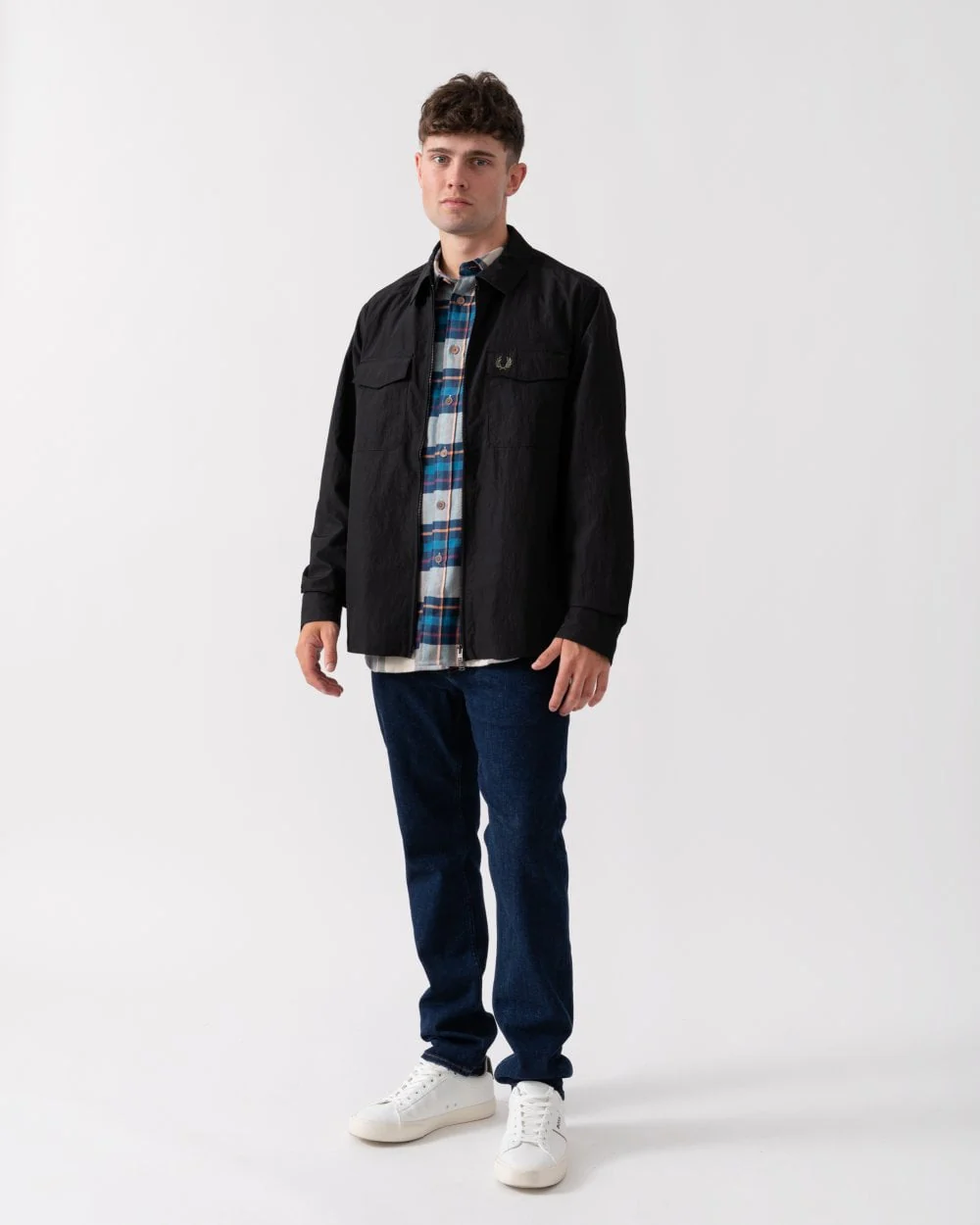 Fred Perry Mens Zip Overshirt - Black 236 - Image 3