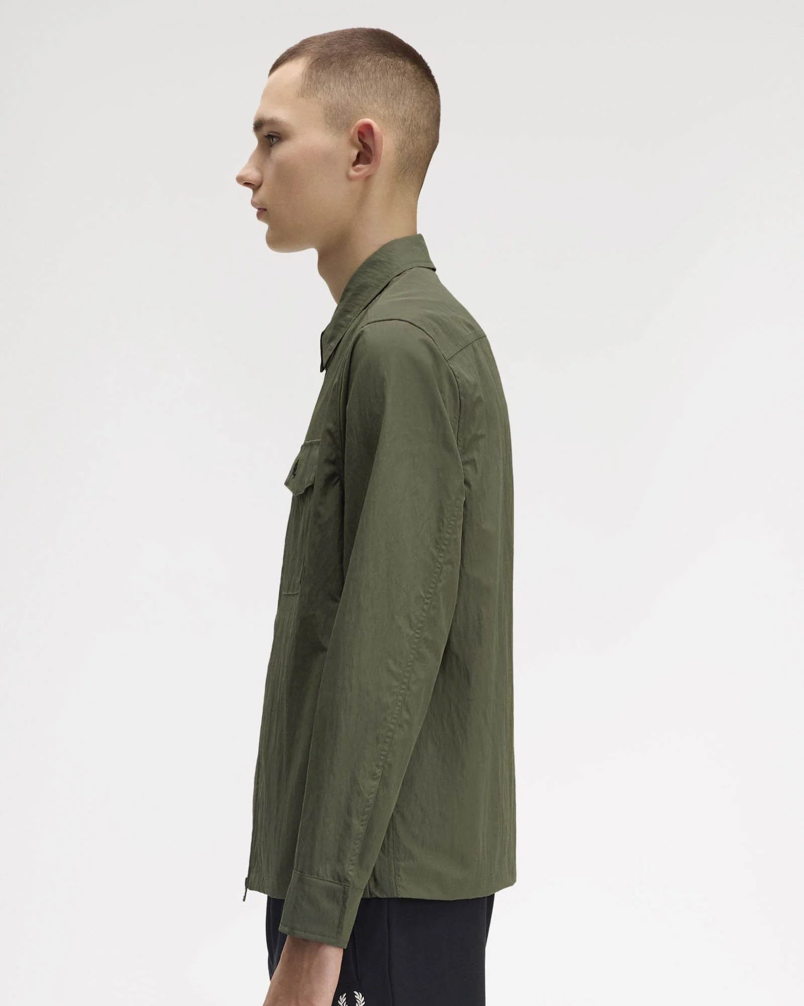 Fred Perry Mens Zip Overshirt - Laurel Wreath Green X21 - Image 2