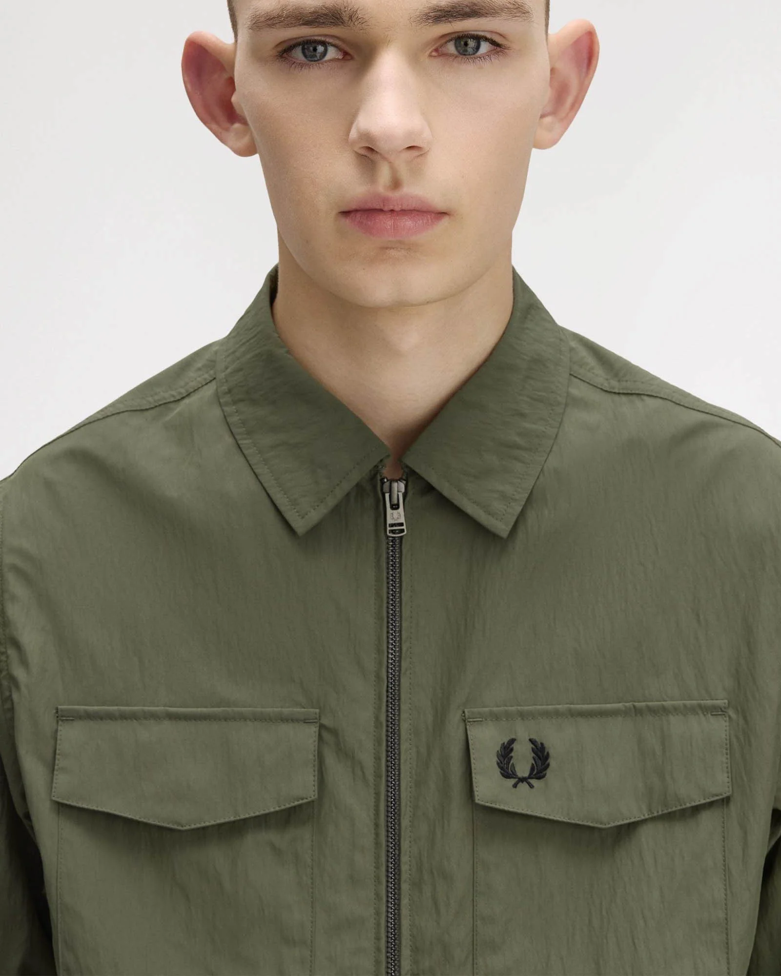 Fred Perry Mens Zip Overshirt - Laurel Wreath Green X21 - Image 4
