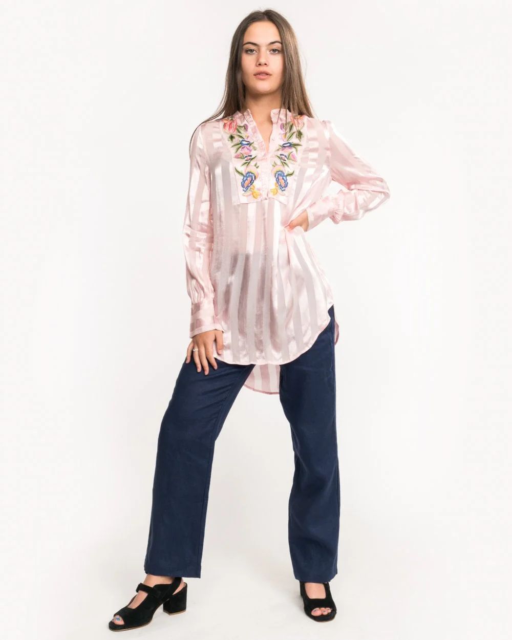 French Connection Katalina Striped Floral Embroidered Blouse - Image 3