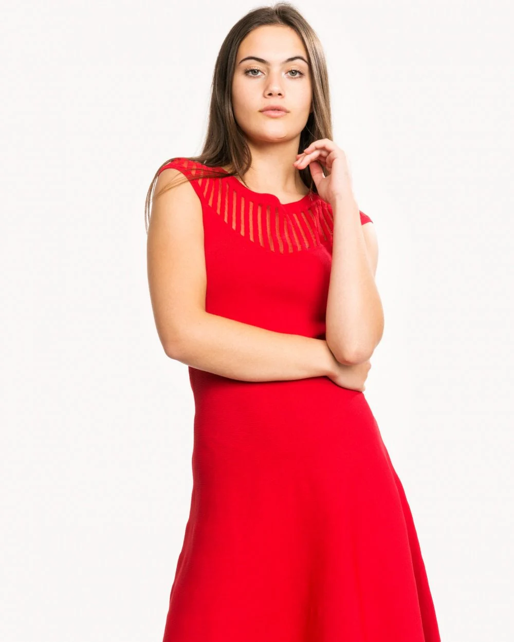 French Connection Rose Crepe Knits Capped Sleeve Round Neck Flr - Image 4