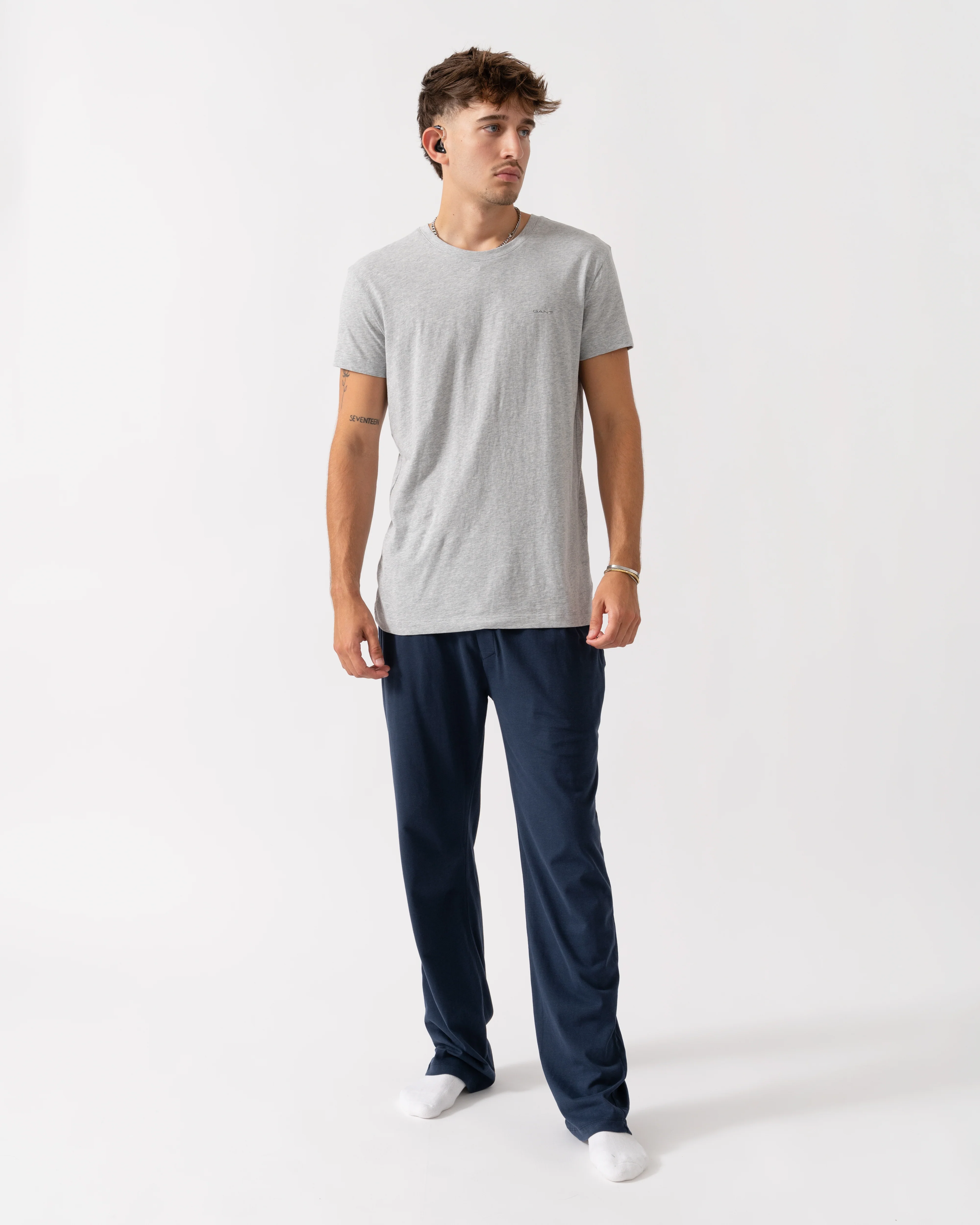 GANT 2-Pack Mens Crew Neck T-Shirts - 18 Light Grey Mel/Navy - Image 3