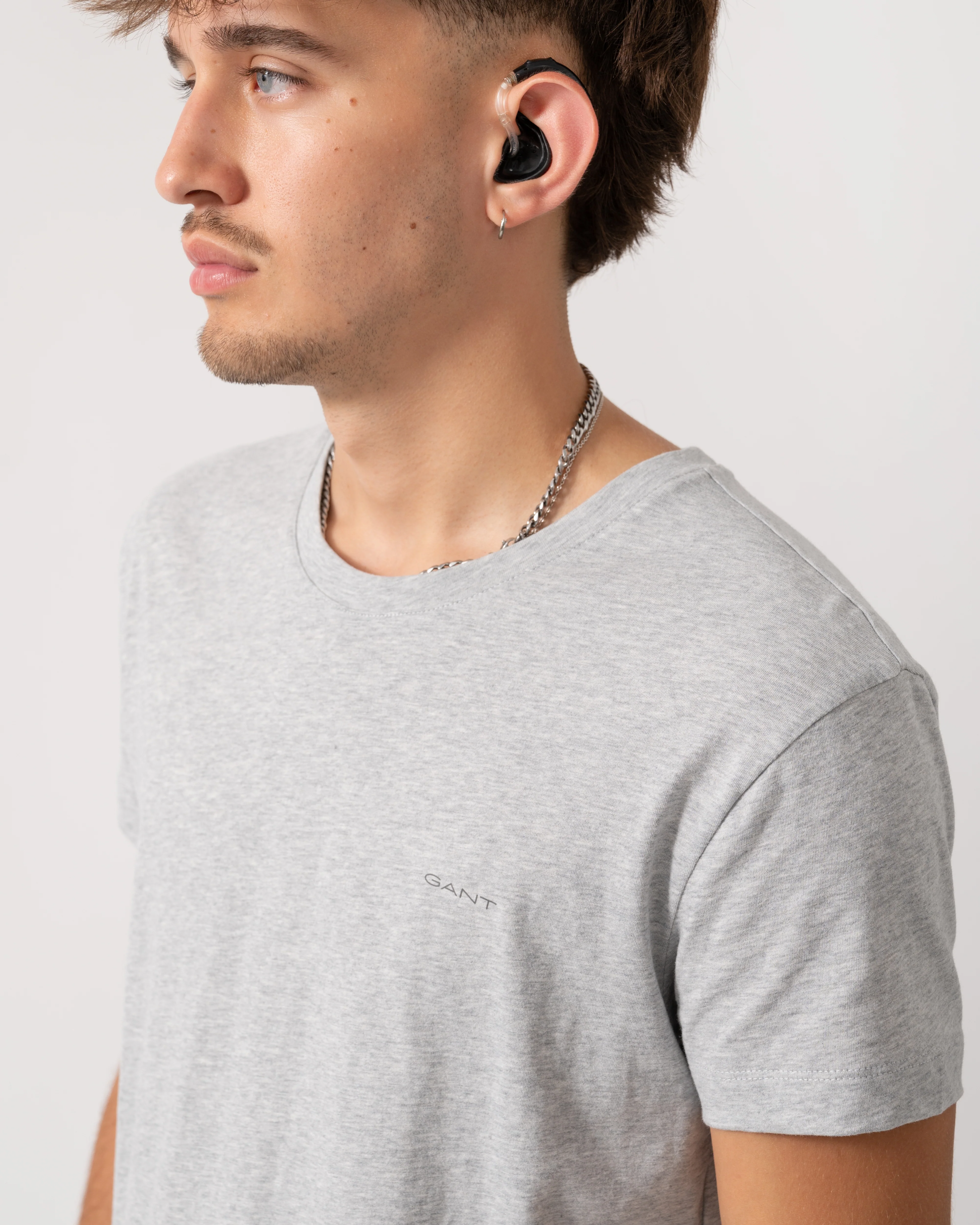 GANT 2-Pack Mens Crew Neck T-Shirts - 18 Light Grey Mel/Navy - Image 6