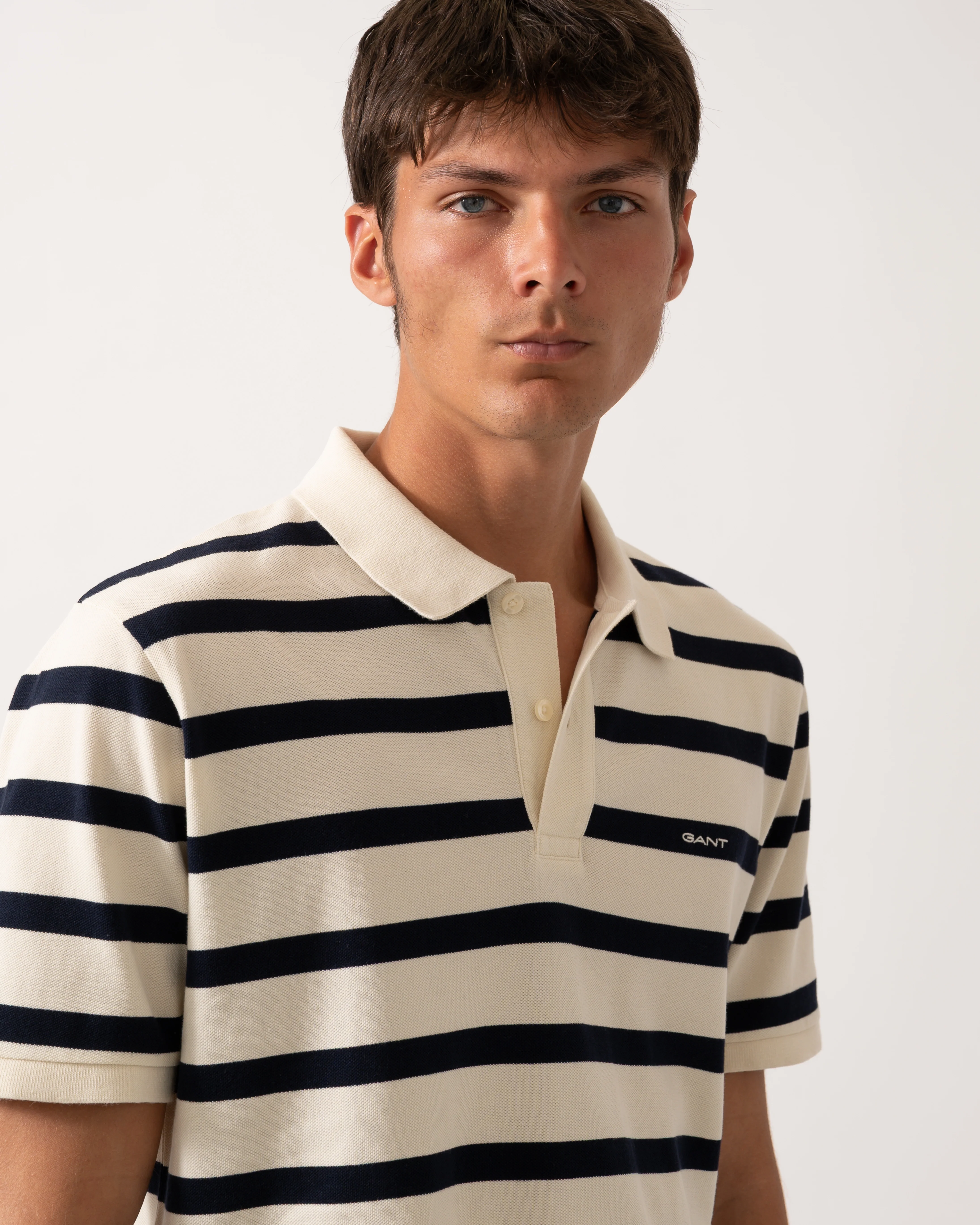 GANT Men Striped Polo Shirt - 130 Cream - Image 2