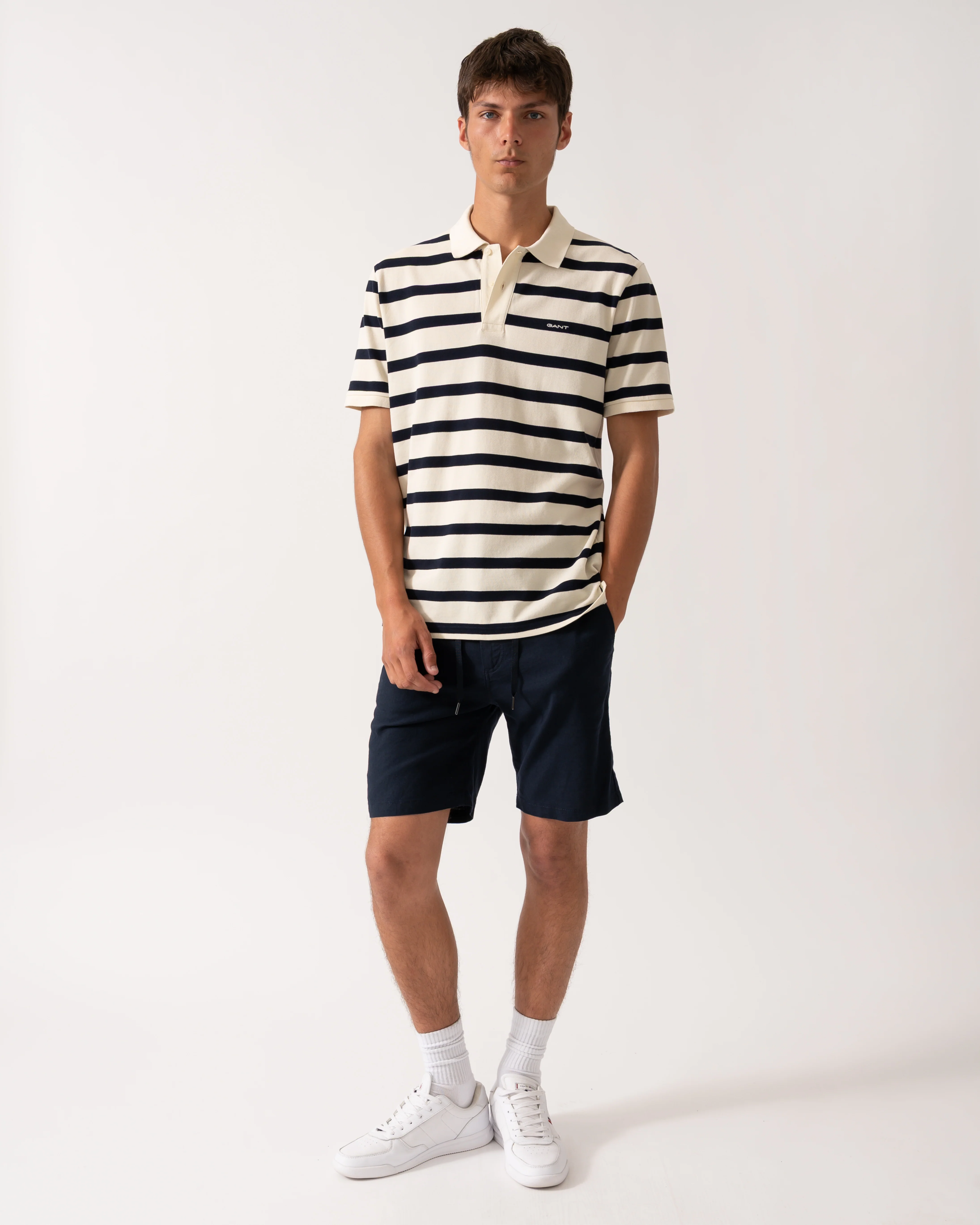 GANT Men Striped Polo Shirt - 130 Cream - Image 3