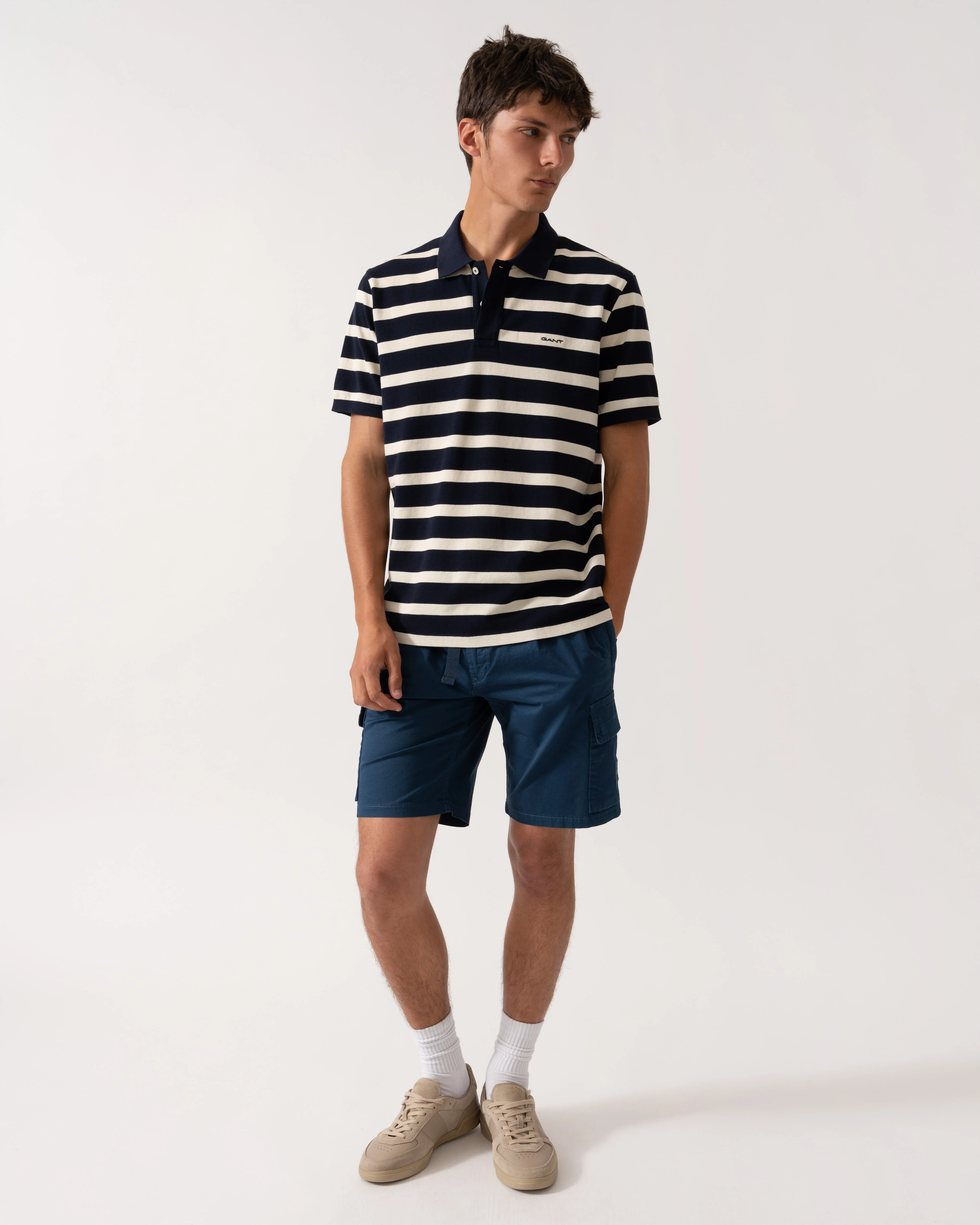 GANT Men Striped Polo Shirt - 433 Evening Blue - Image 3