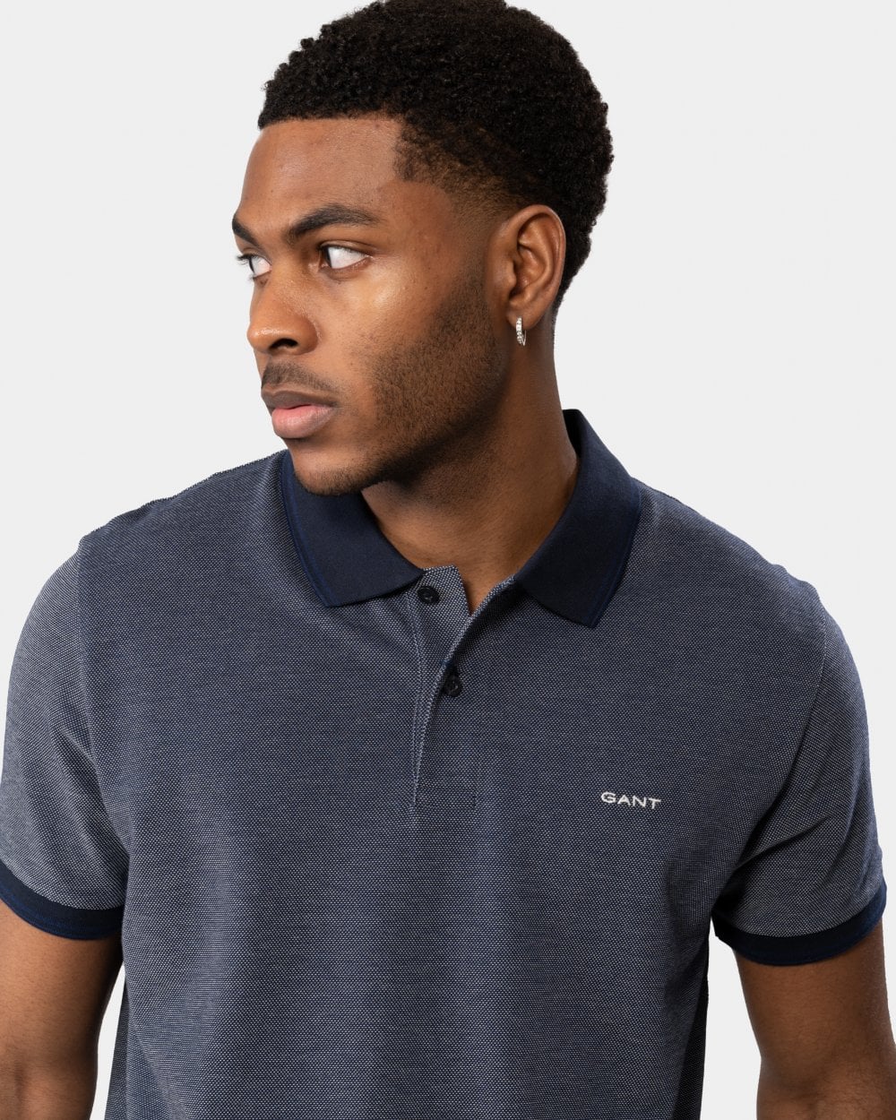 GANT Mens 4-Col Oxford Short Sleeve Pique Polo - 423 Persian Blue - Image 2